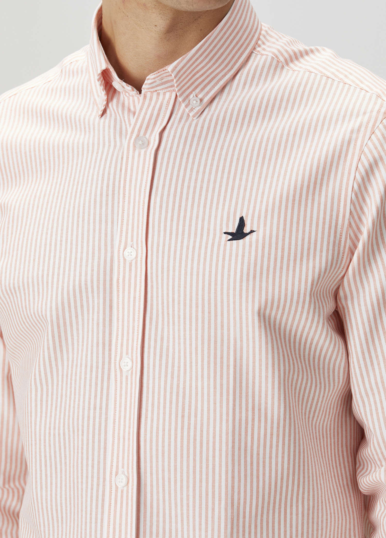Comfort Fit Turuncu Çizgi Desenli Oxford Gömlek_5