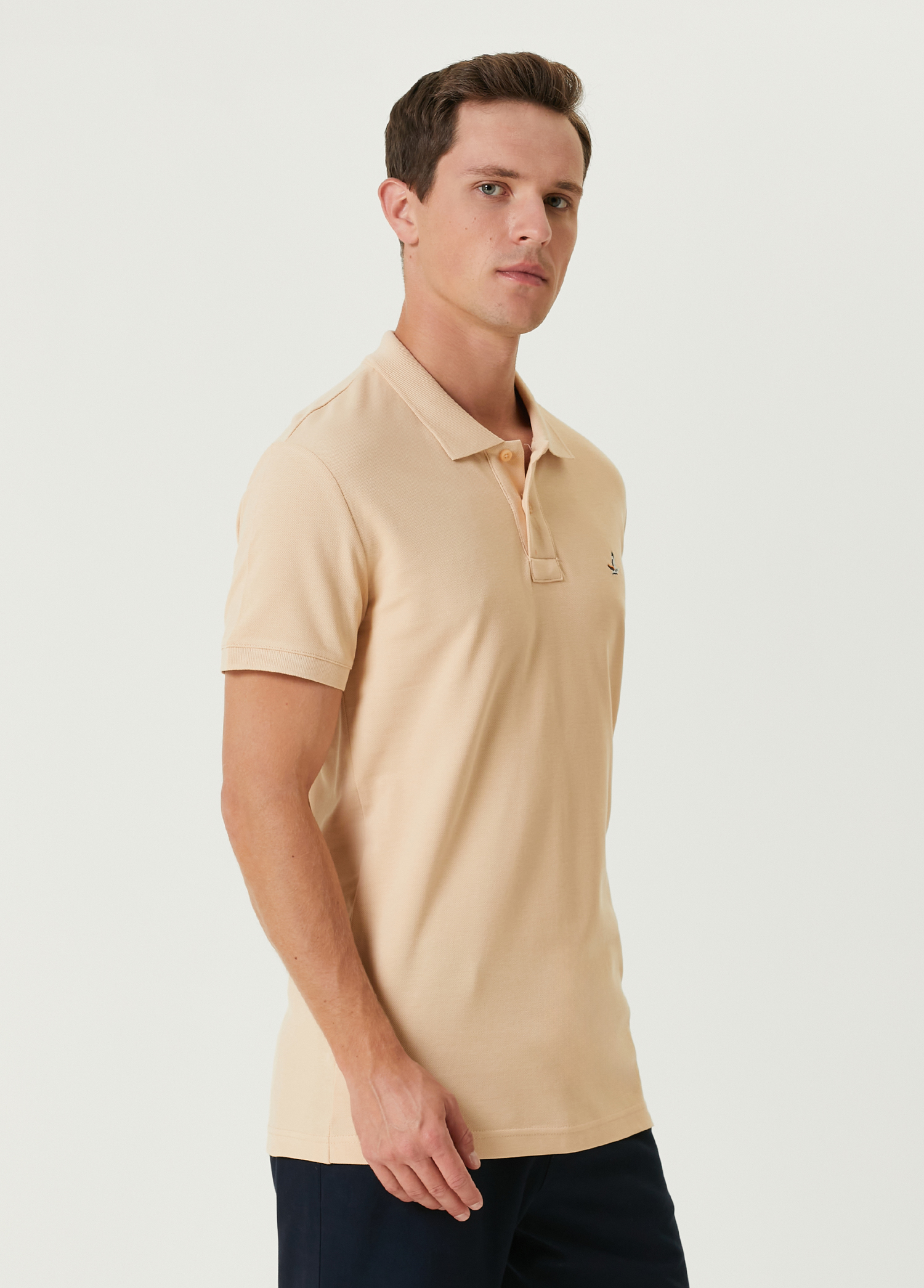 Slim Fit Açık Ekru Polo Yaka T-shirt_1