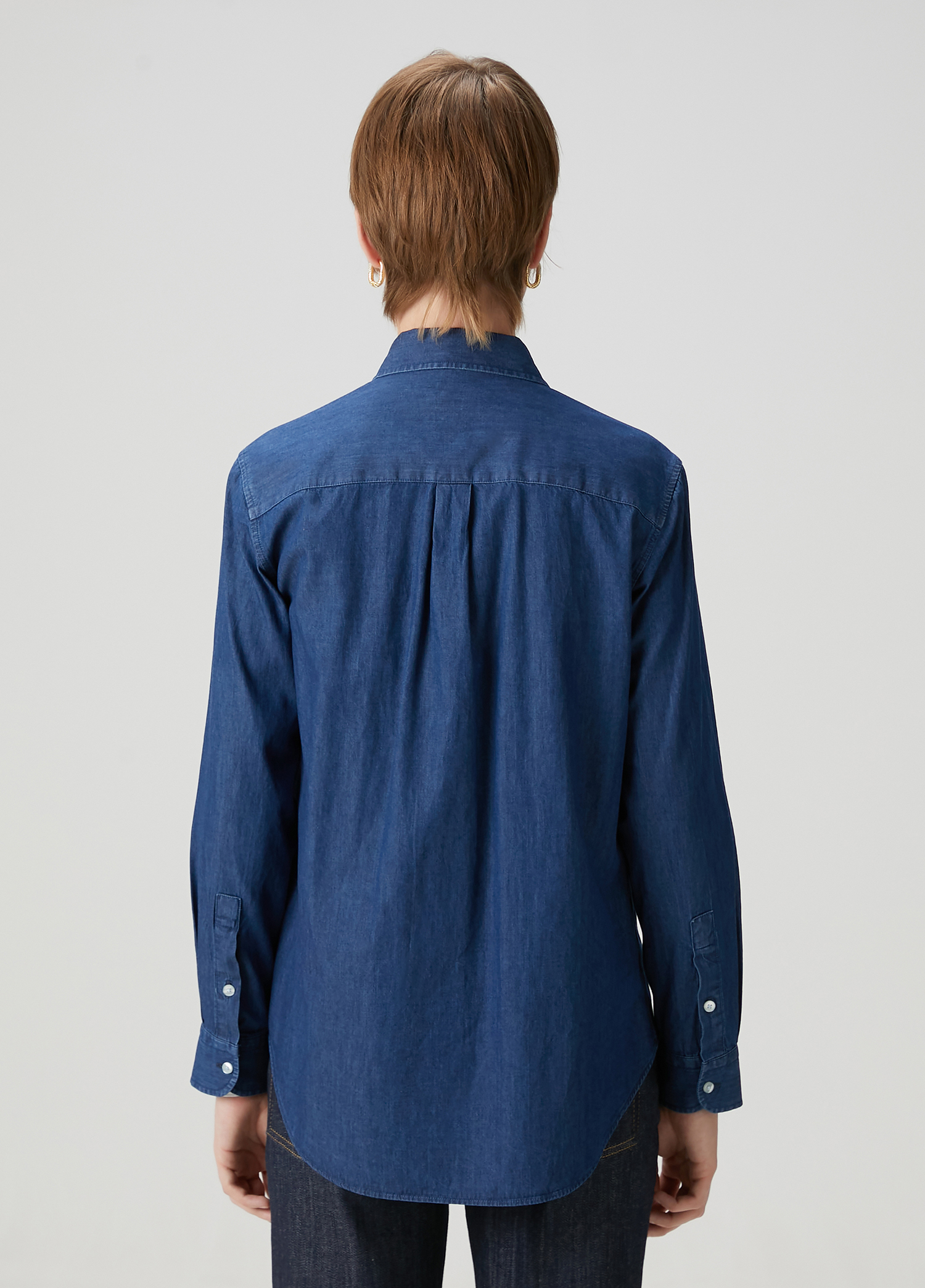 Koyu Mavi Logo Nakışlı Denim Gömlek_4