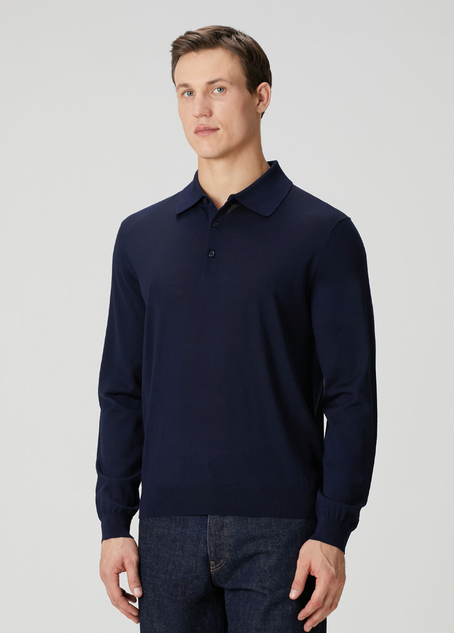 Lacivert Polo Yaka Yün Triko