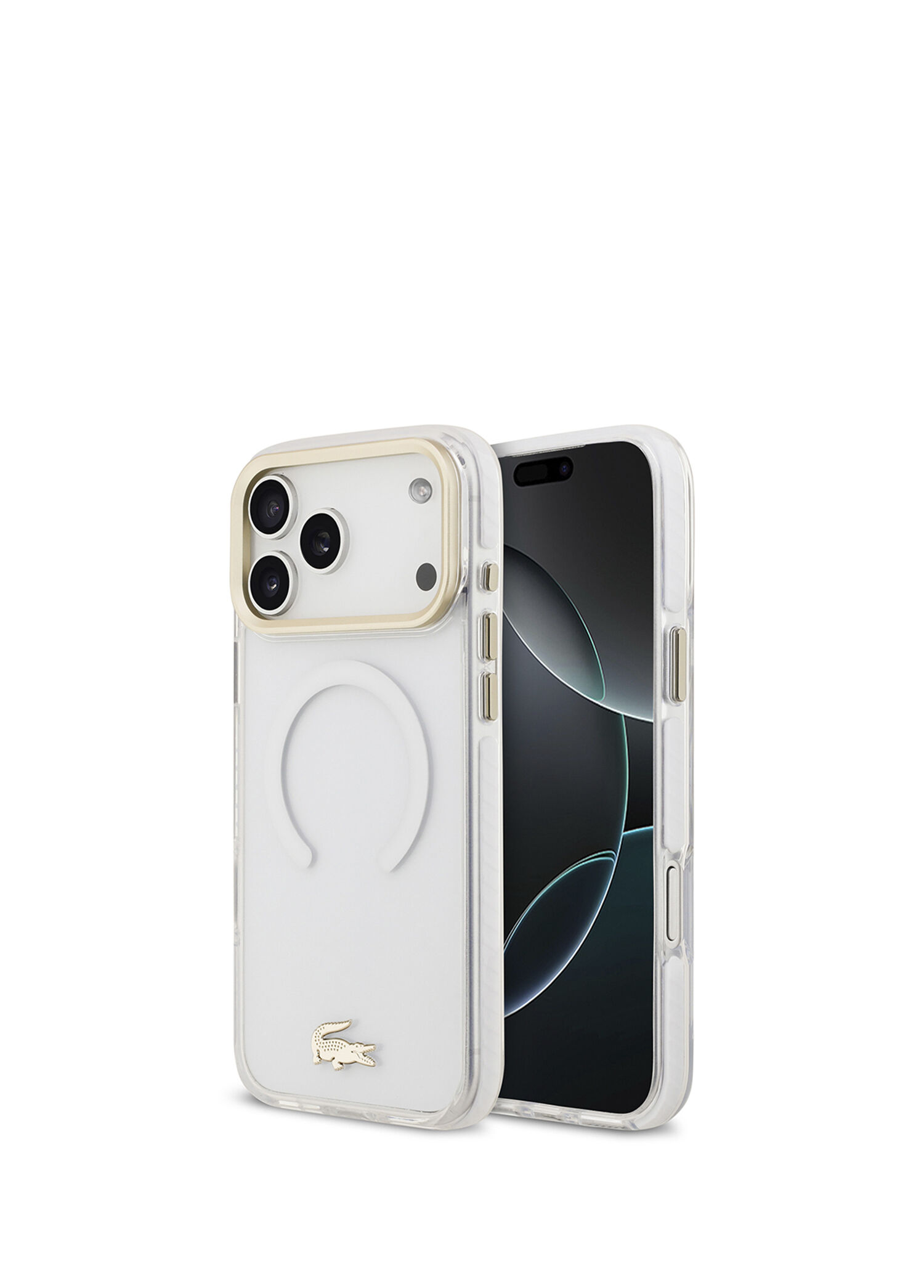 iPhone 17 Pro Max Gold Timsah Logolu Buzlu Beyaz Magsafe Uyumlu Telefon Kılıfı