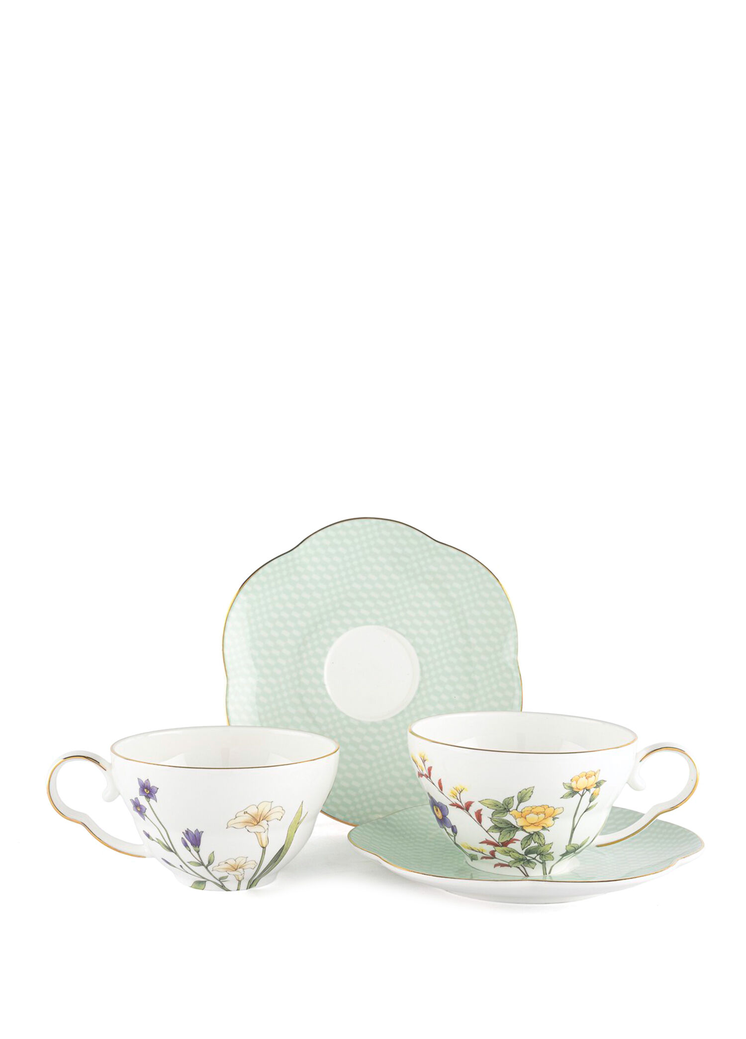 Eternal Flowers Renkli Desenli Porselen 2'li Çay Fincanı Seti