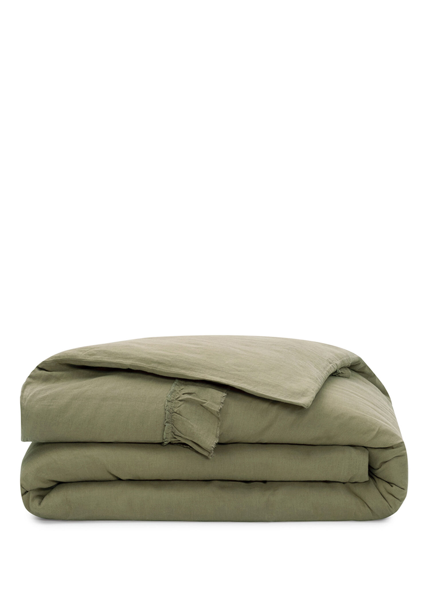 Frill Haki Keten Çift Kişilik Nevresim Kılıfı 200 x 220 cm