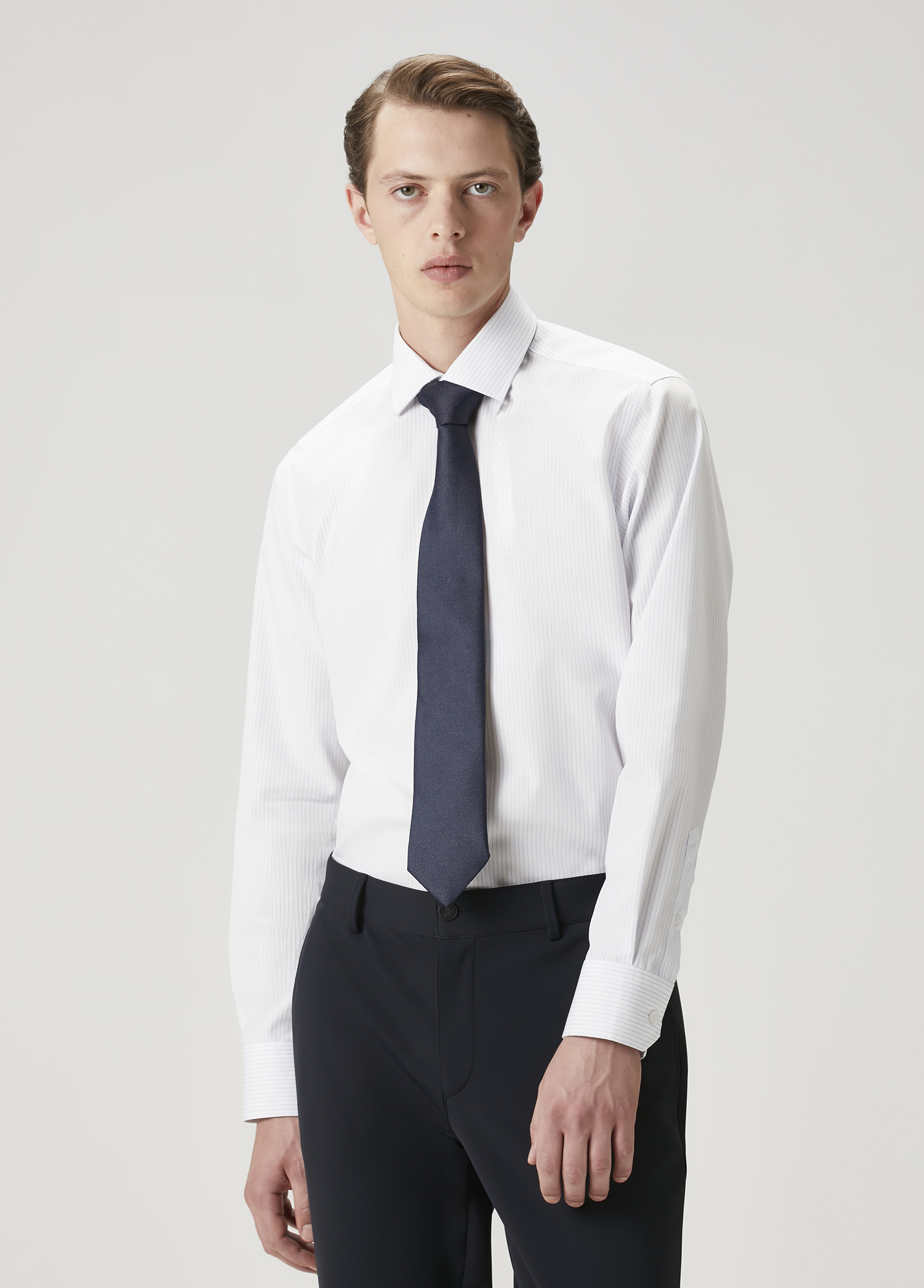 Comfort Fit Non Iron Mavi Beyaz Çizgili Gömlek_3