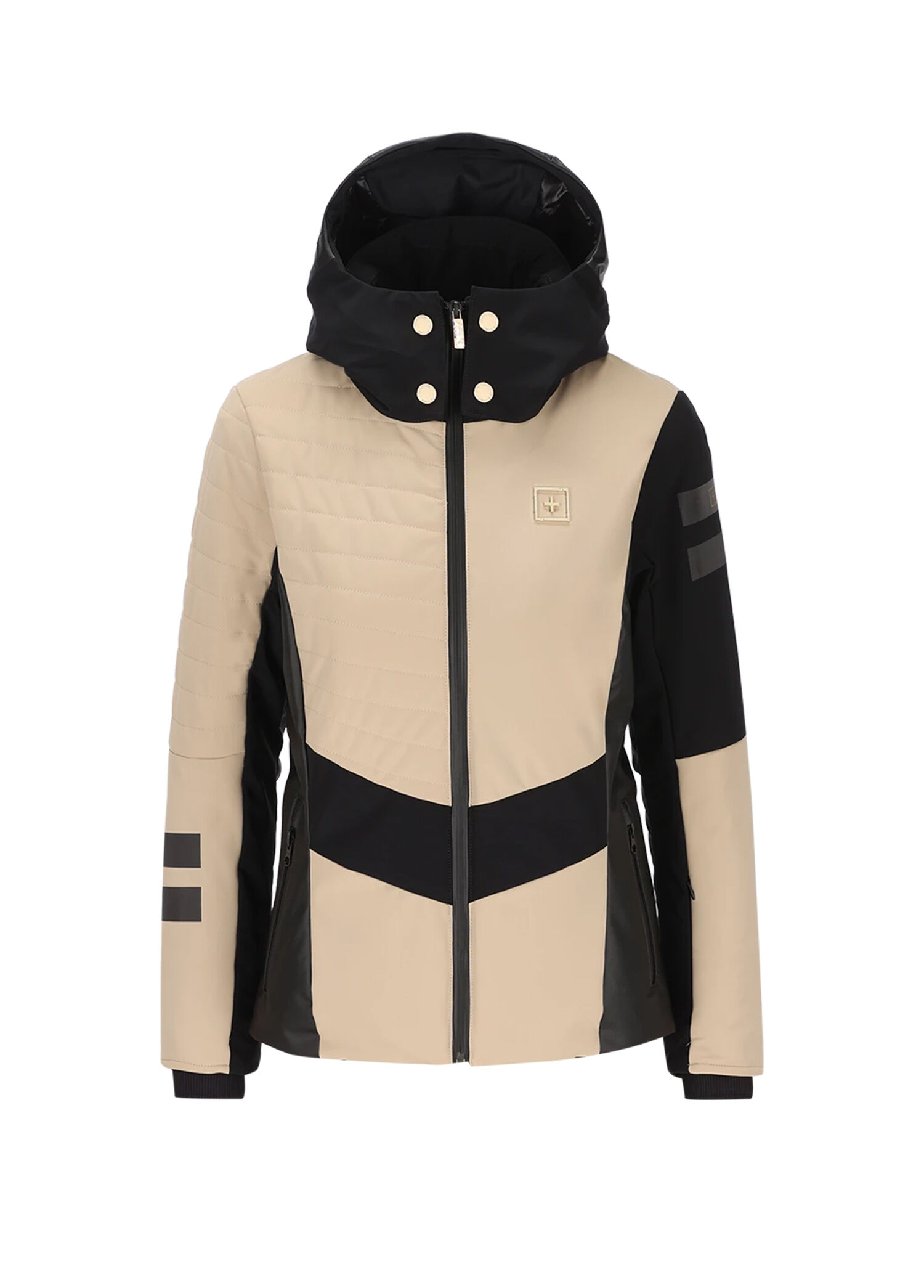 Mont 151-Insulated Bej Kapüşonlu Siyah Kadın Kayak Montu