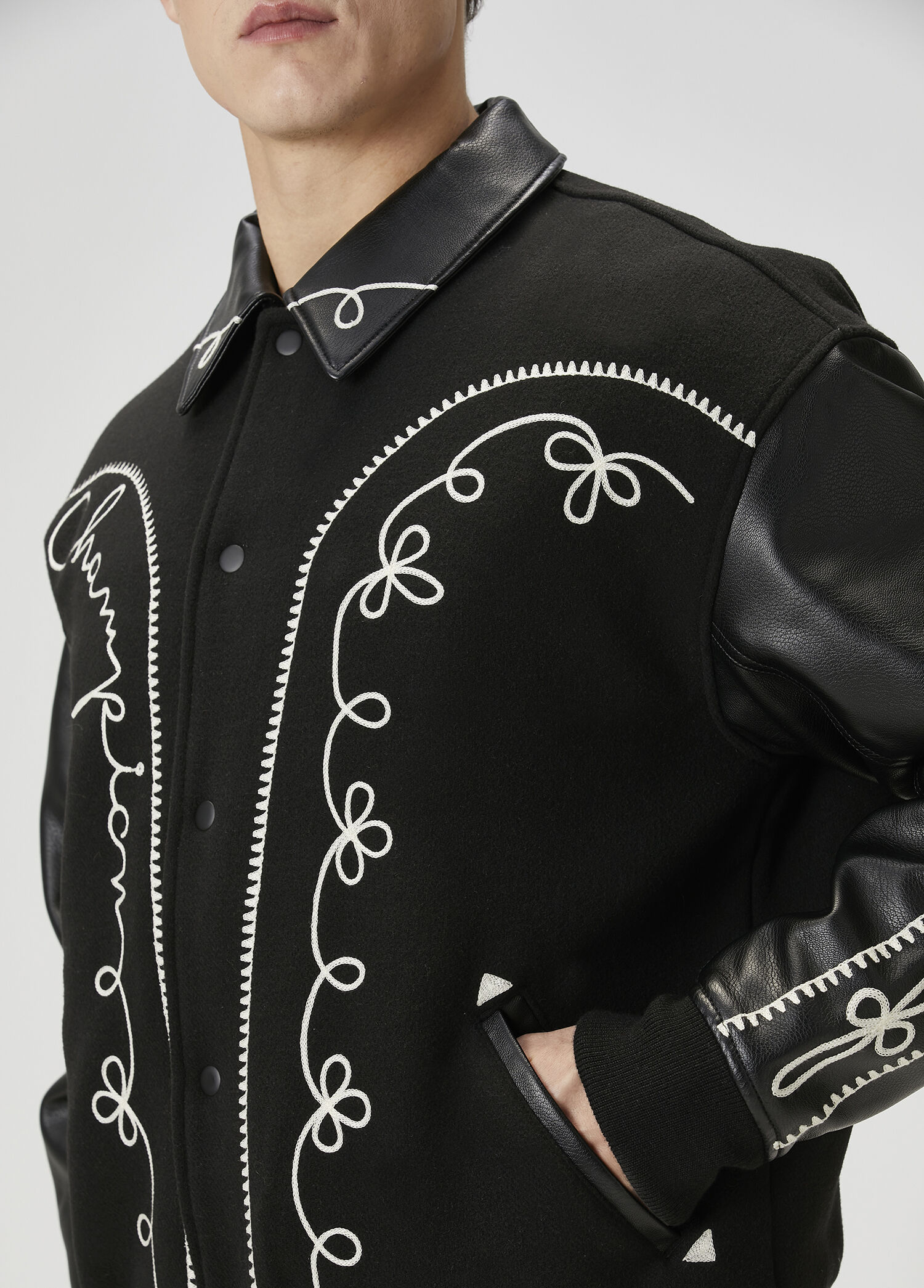 Champion - x Angelo Baque Varsity Siyah Bomber Ceket - Siyah