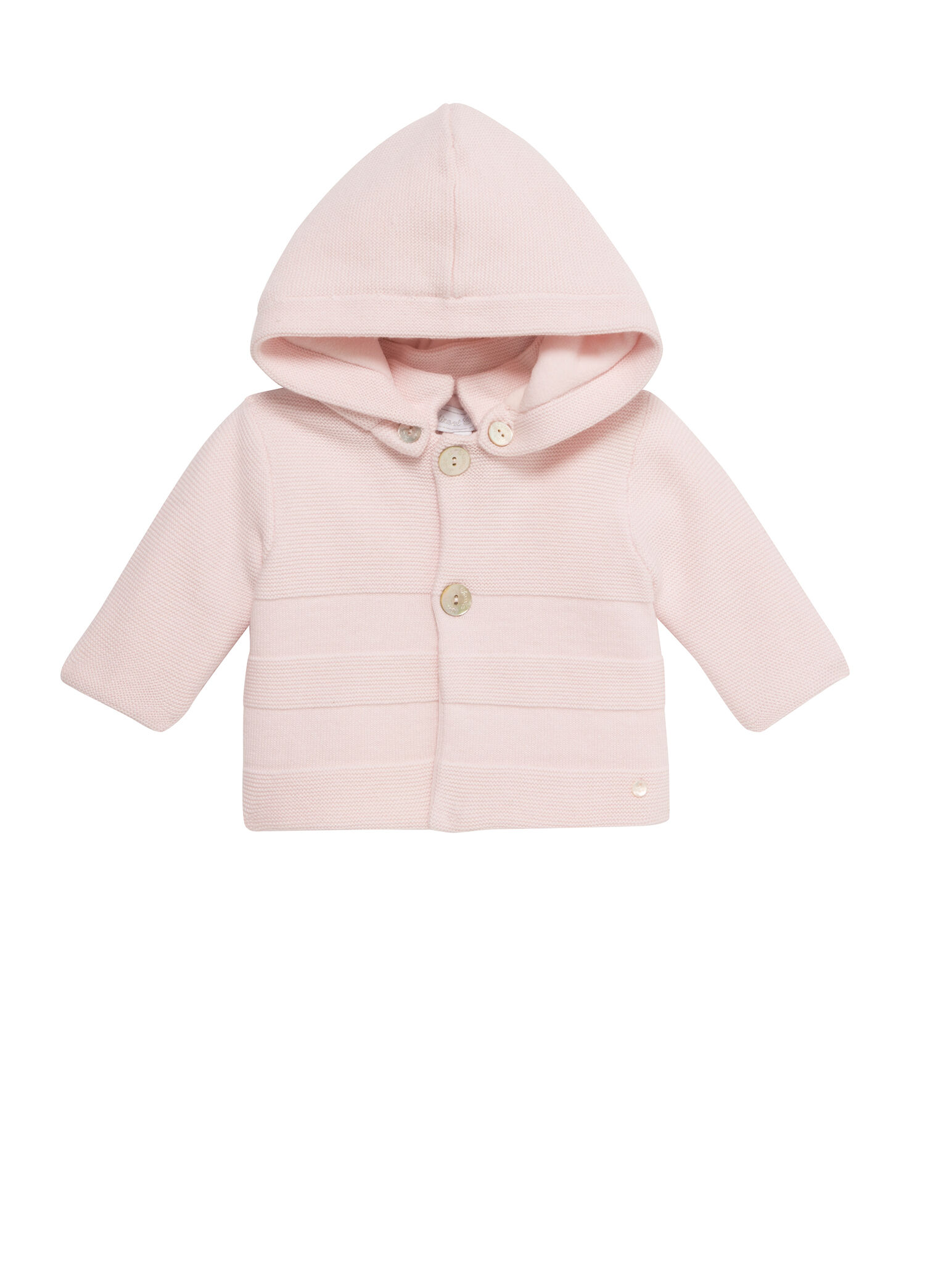 Açık Pembe Kapüşonlu Kız Bebek Triko Mont