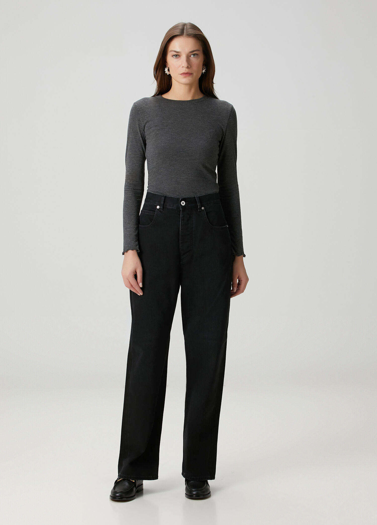Siyah Wide-Leg Jean Pantolon