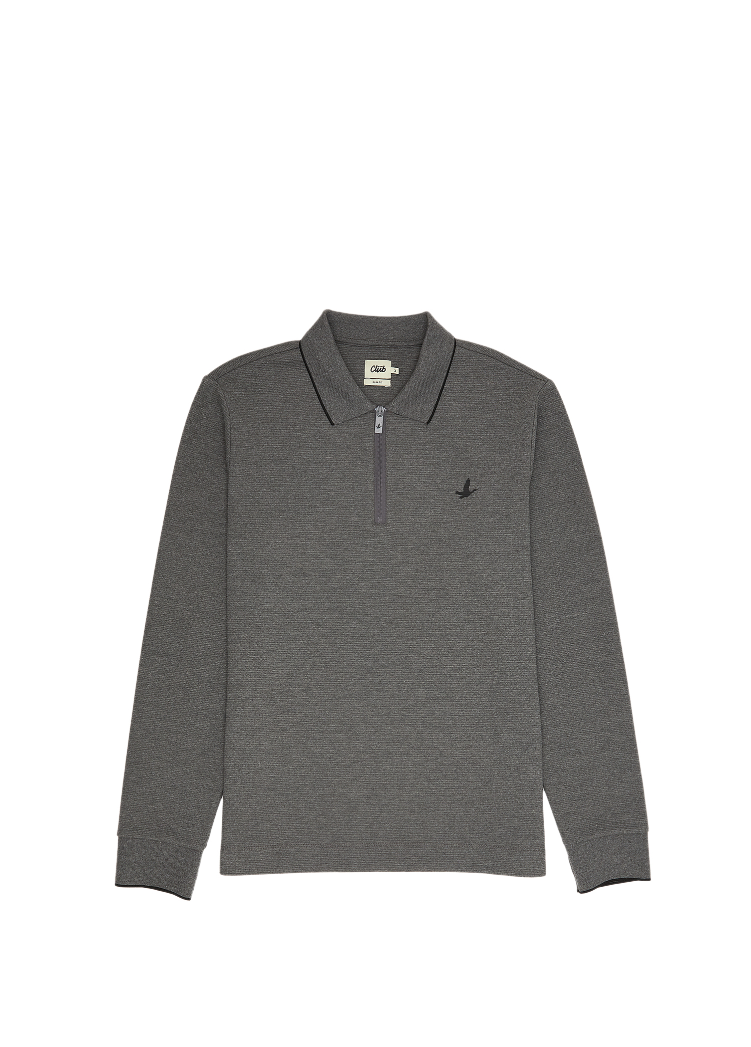 Slim Fit Gri Polo Yaka Ottoman Dokulu Sweatshirt_7