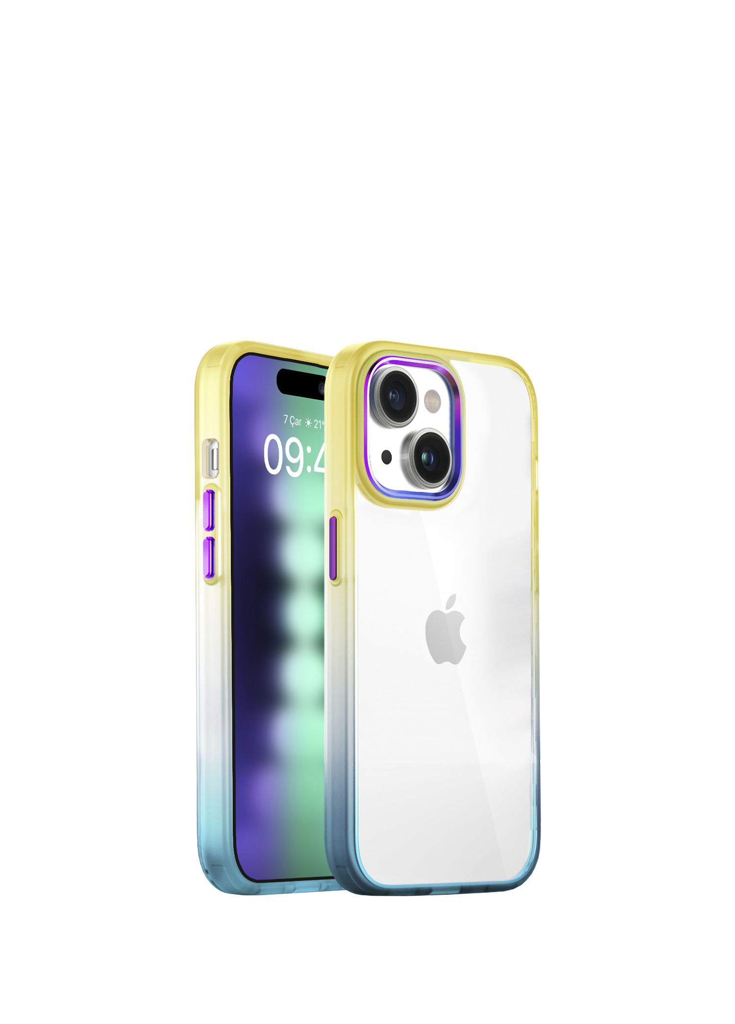 iPhone 15 Plus Air Bumper Rainbow Yellow Green Plastik Kılıf