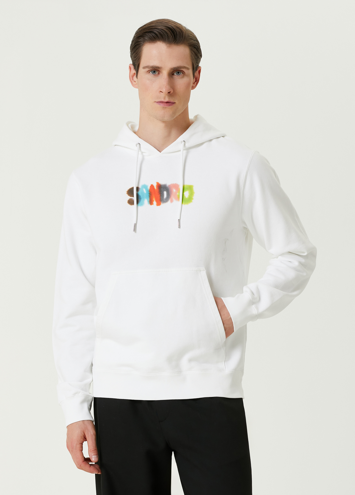 Arty Beyaz Kapüşonlu Logolu Sweatshirt