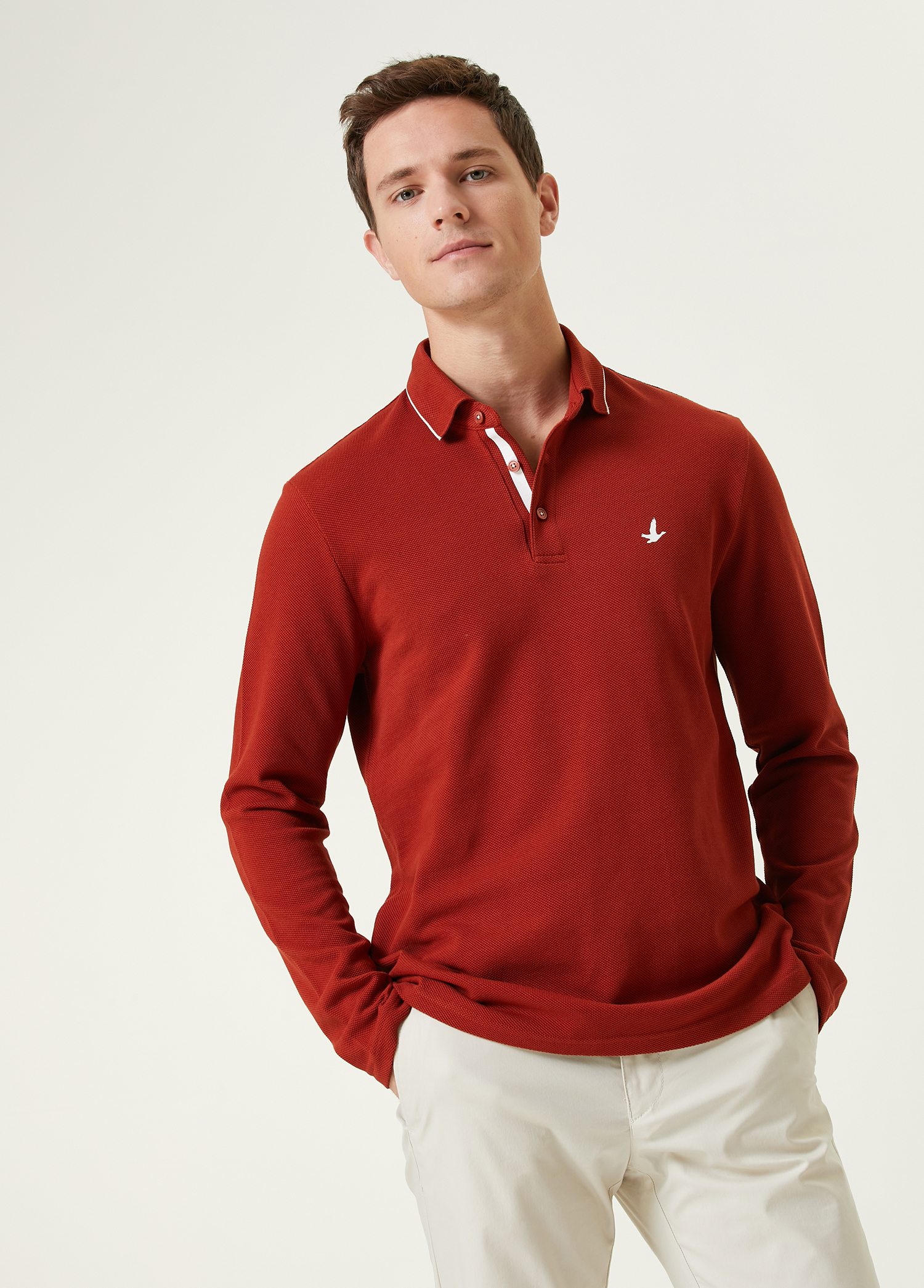 Slim Fit Kırmızı Polo Yaka Sweatshirt_1