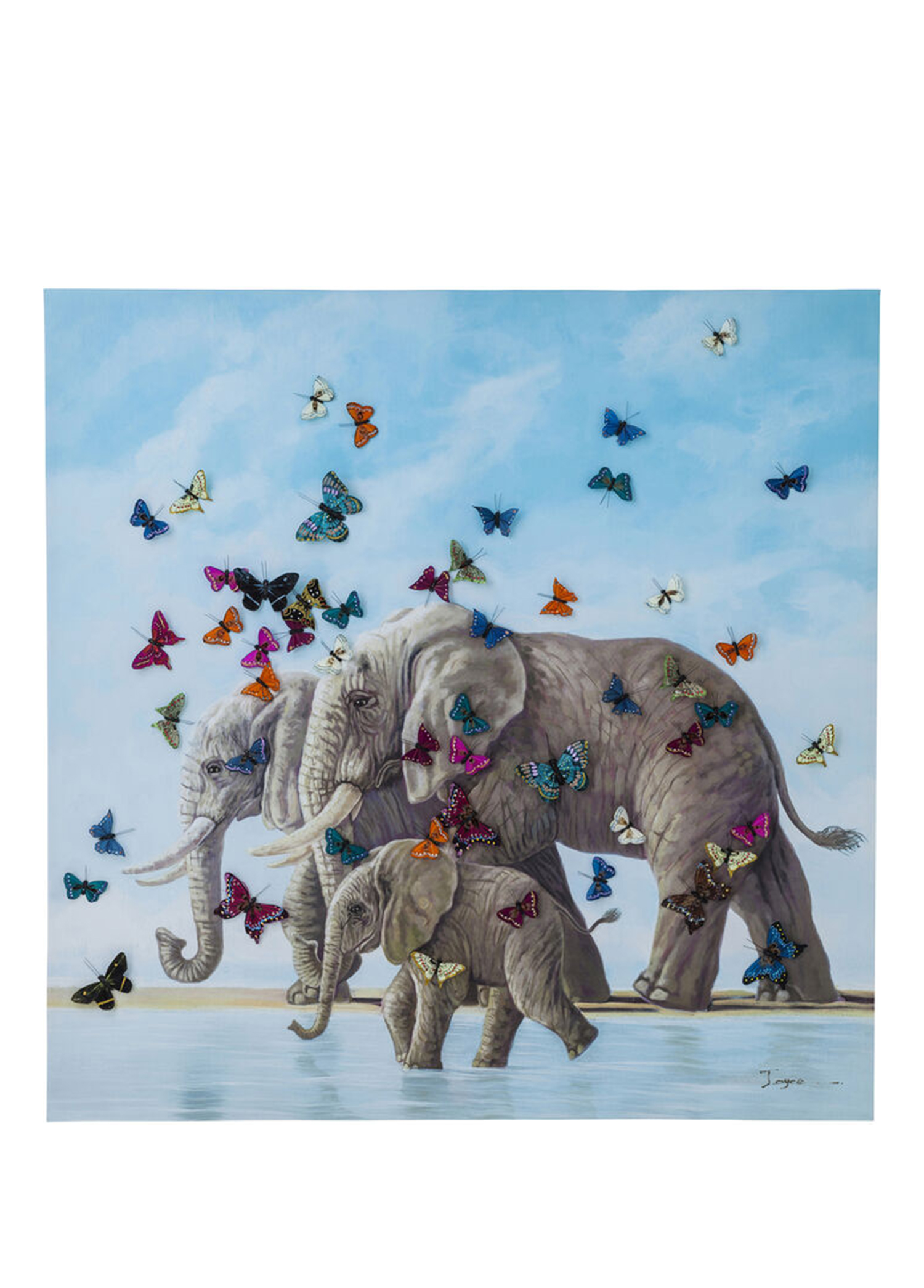 Elefants with Butterflies Tablo 120x120 cm