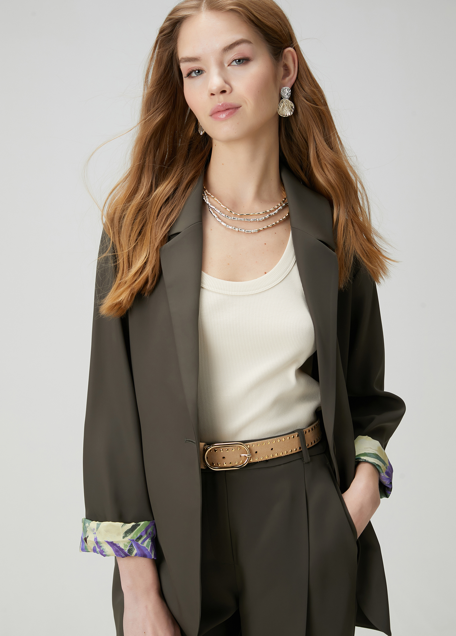 Khaki Palm Print Blazer