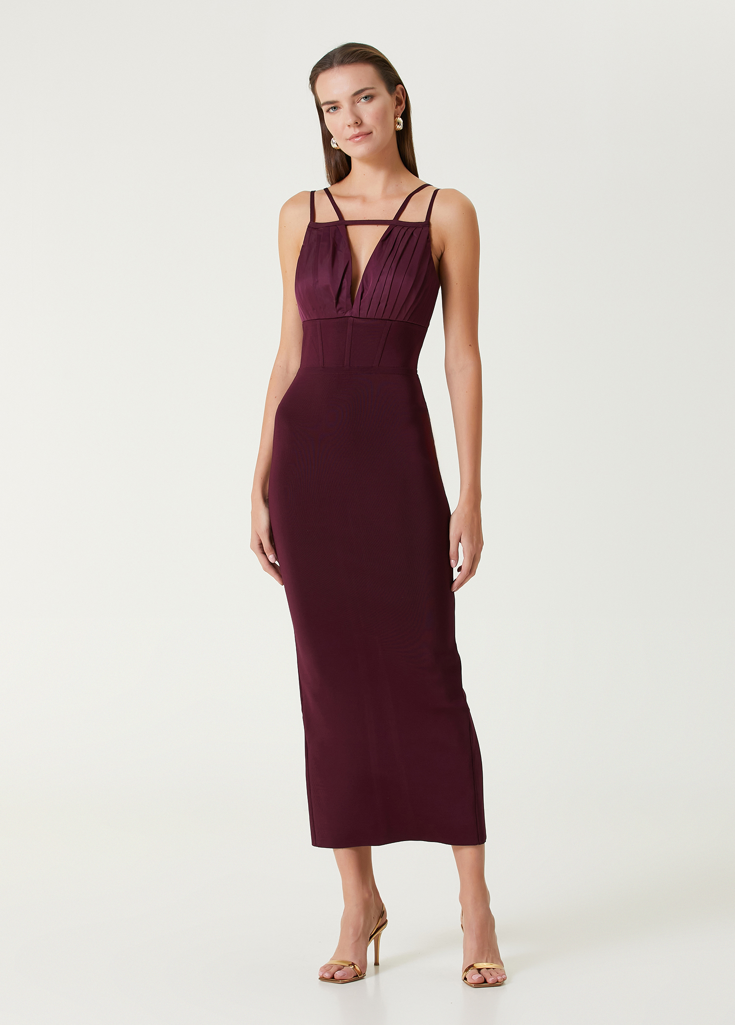 Jocelyn Gown Bordo Midi Abiye Elbise