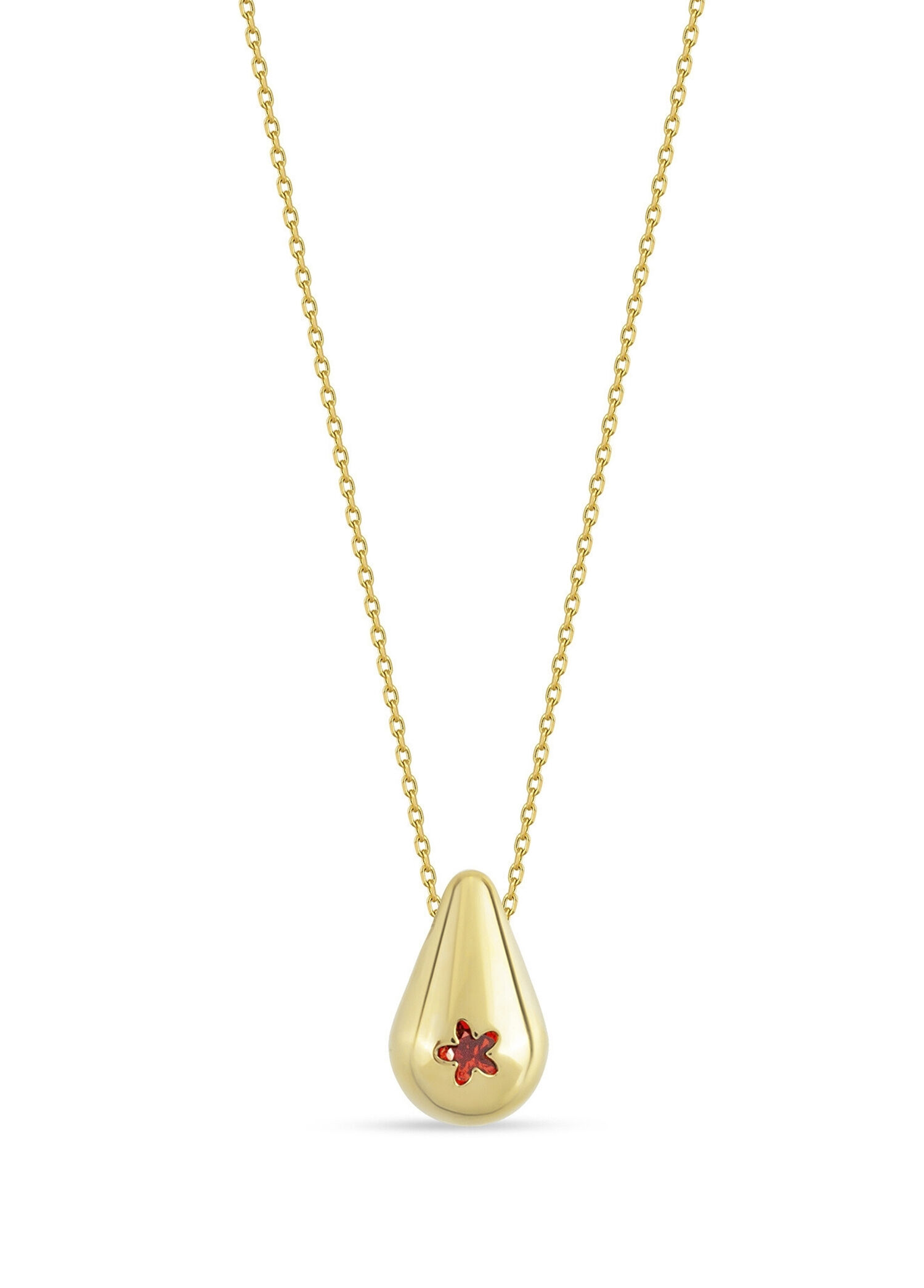 Ruby Star Teardrop 14 Ayar Altın Kadın Kolye