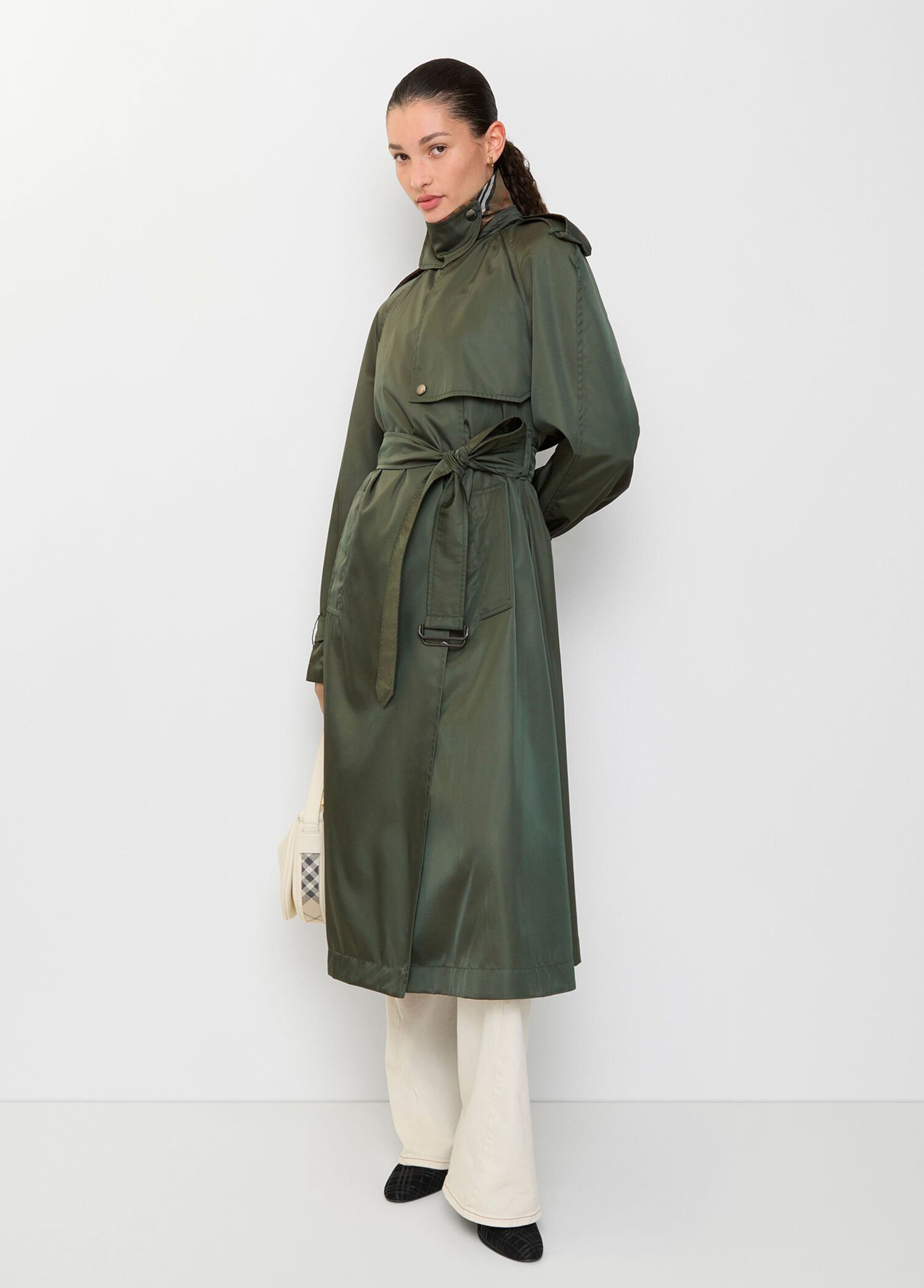 Burberry Yeşil Kadın Long Nylon Hooded Yeşil Kadın Trençkot