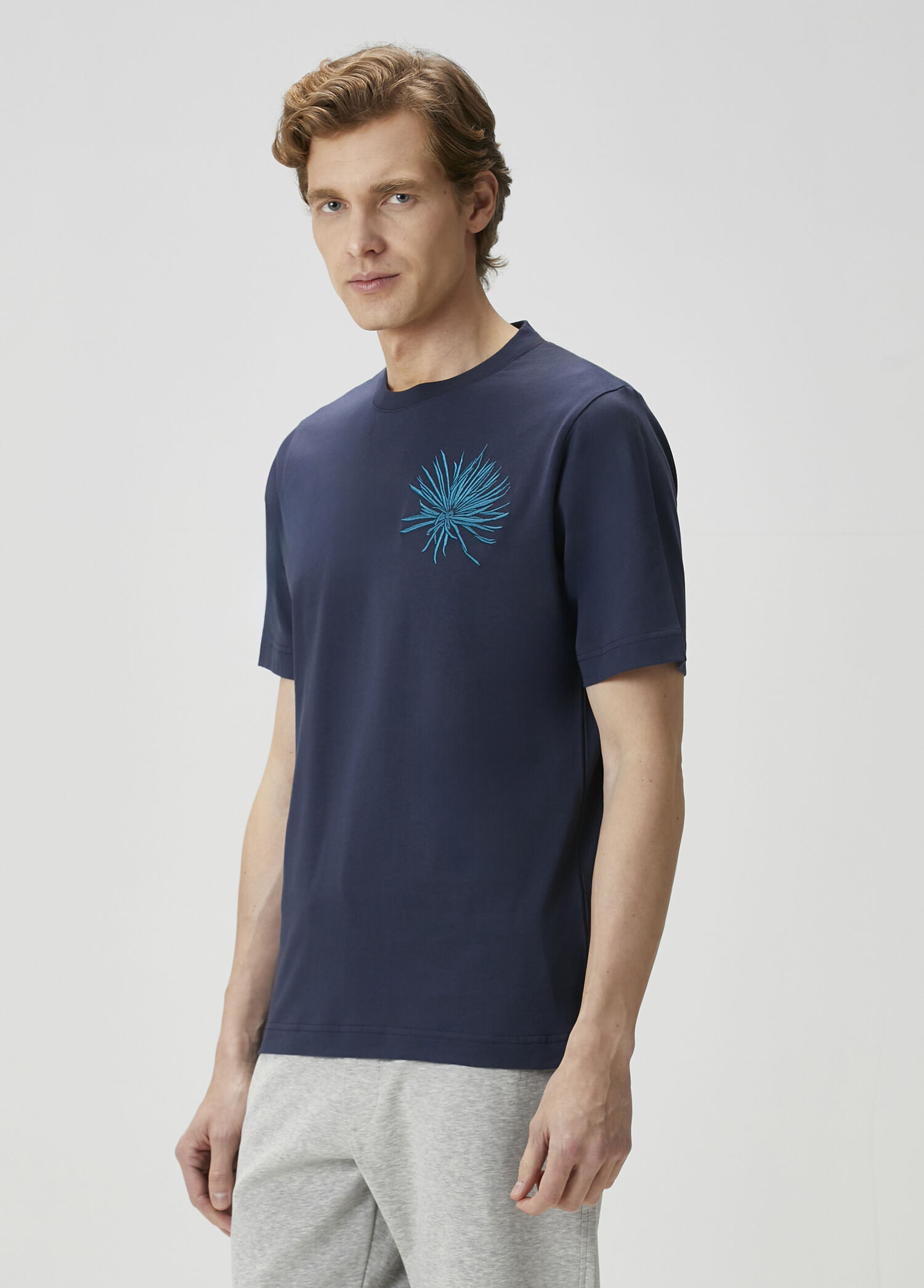 Lacivert Figür Baskılı T-shirt