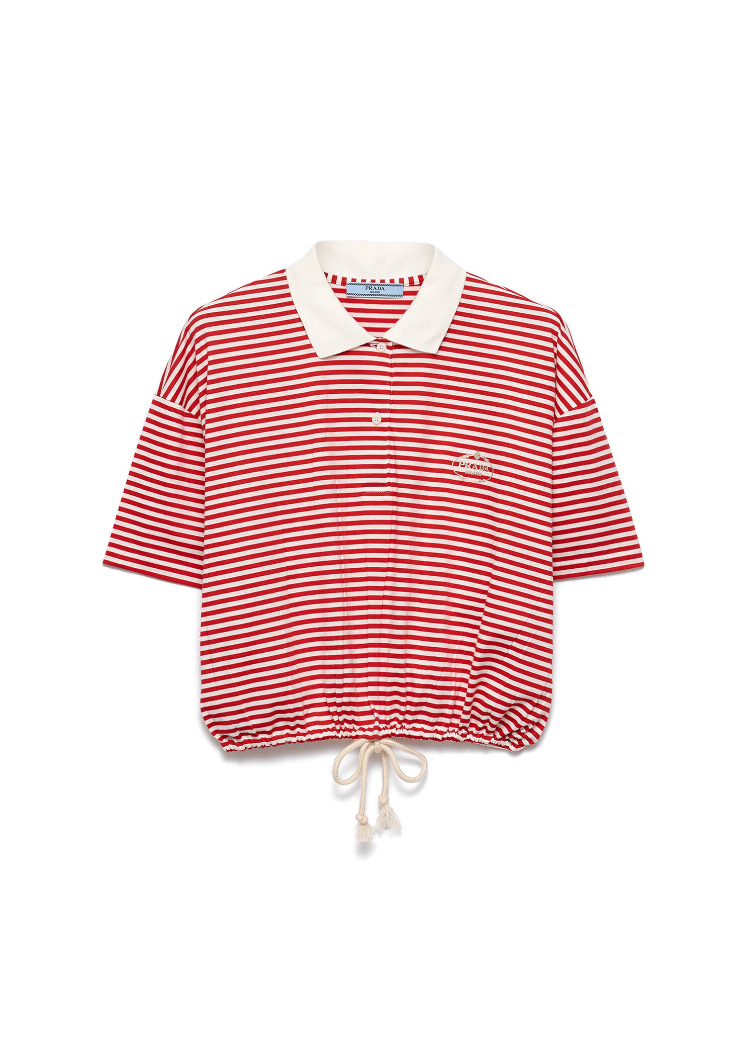 Kırmızı Çizgili Jarse Polo Yaka Kısa Kollu Kadın T-shirt