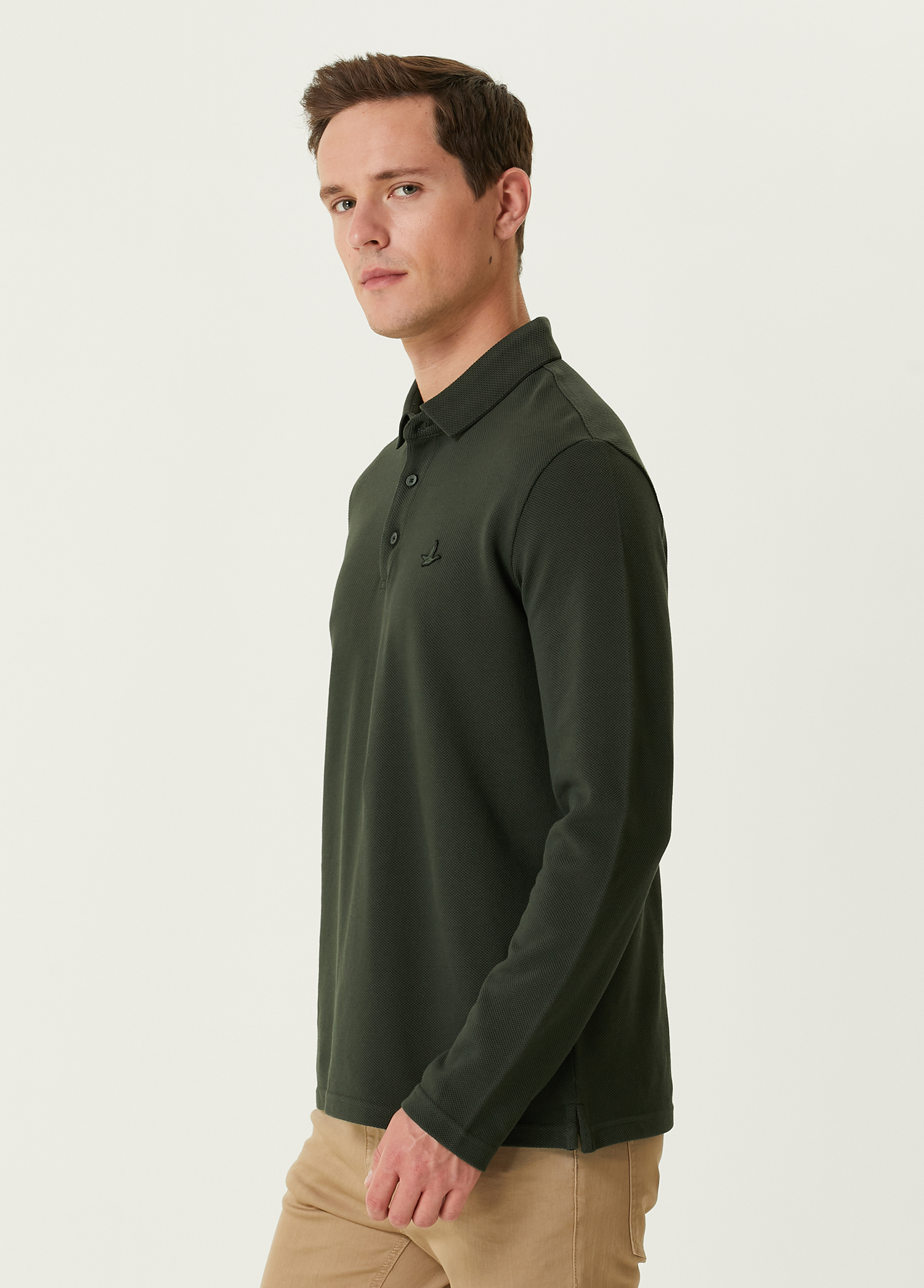 Slim Fit Haki Polo Yaka Sweatshirt_1