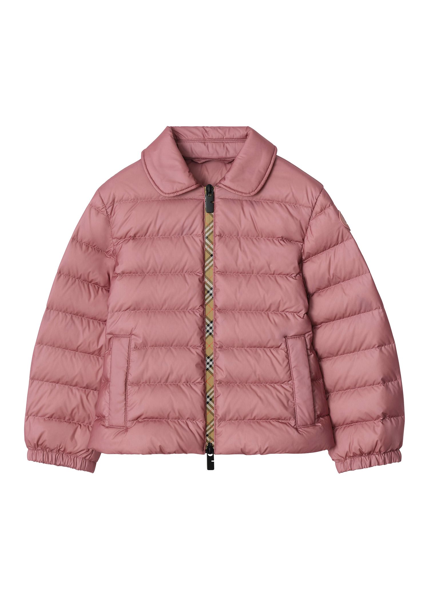 Burberry - Checker-Tape Nylon Puffer Pembe Unisex Çocuk Mont - Pembe