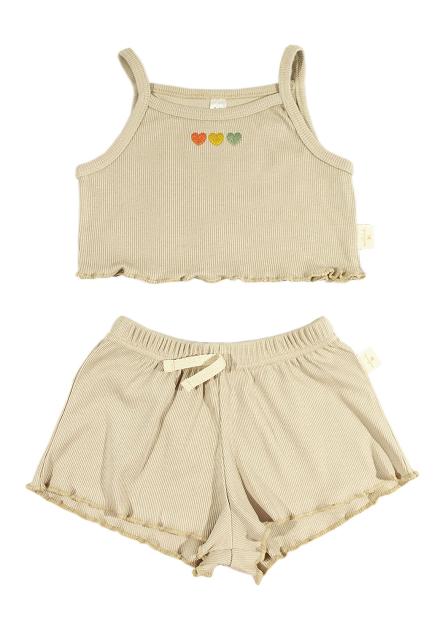 Hearts Crop Beige Kız Çocuk Crop ve Şort