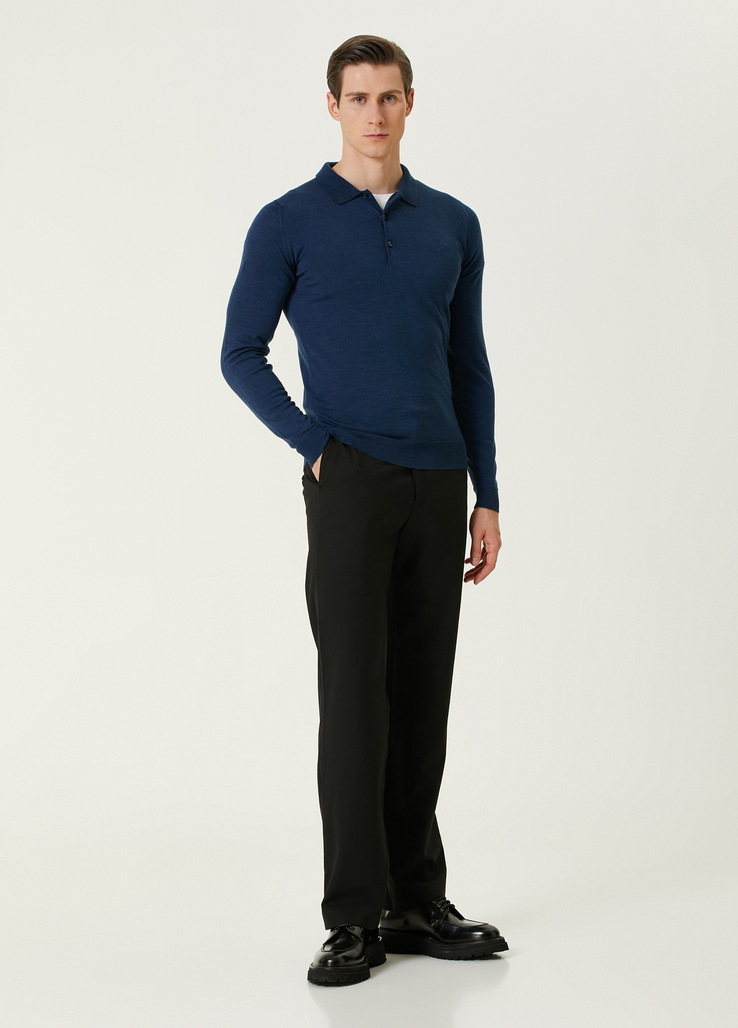John Smedley - Belper Indigo Polo Neck Wool Knitwear