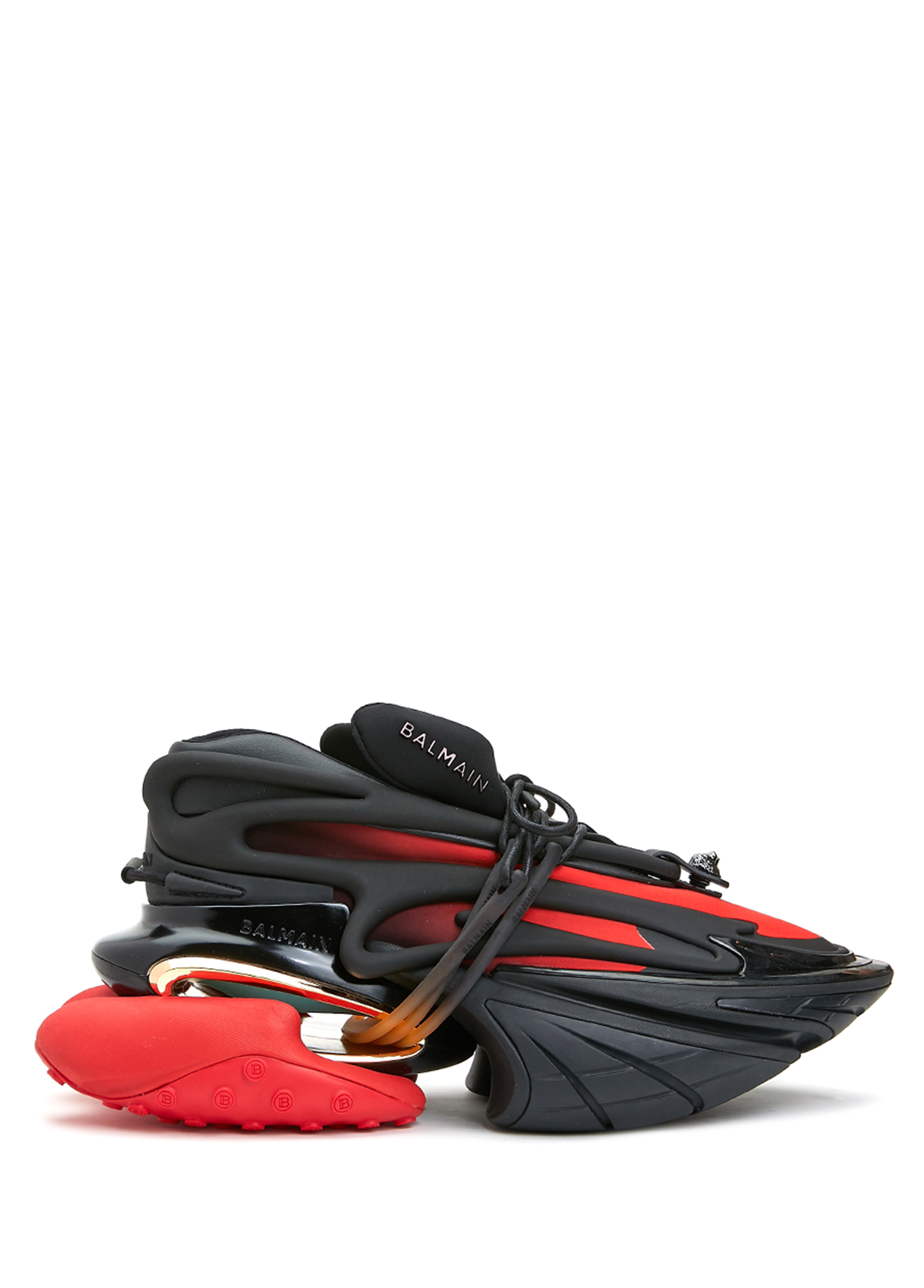 Balmain Men's Sneakers With Black And Red Geometric Soles