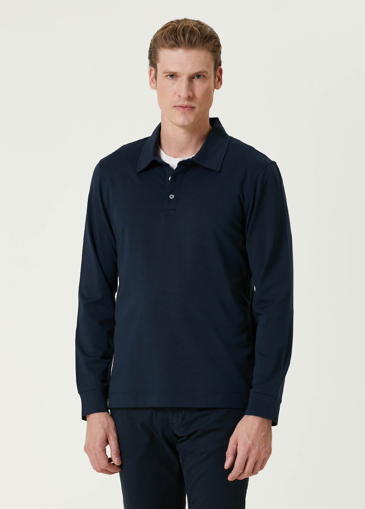 Lacivert Polo Yaka Sweatshirt