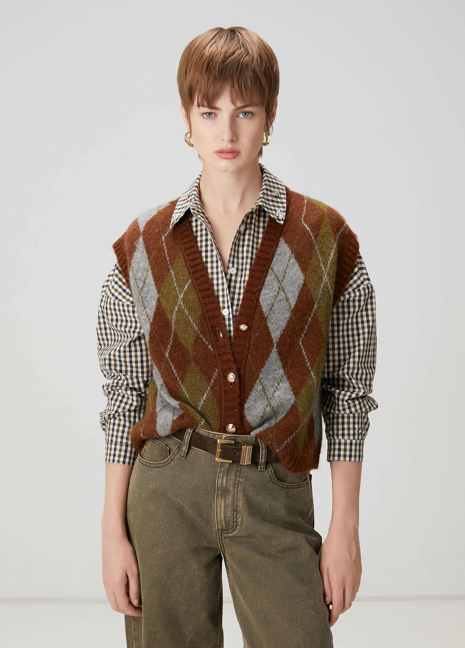 Brown Patterned Knit Vest