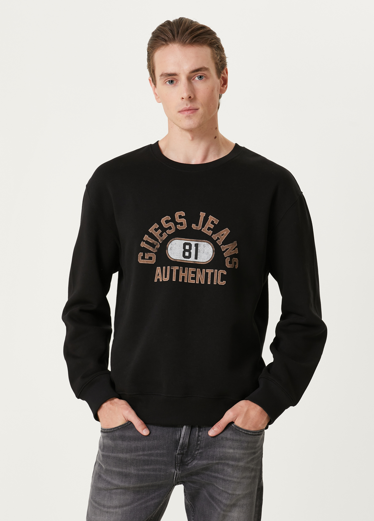 Authentic Siyah Logo Baskılı Sweatshirt