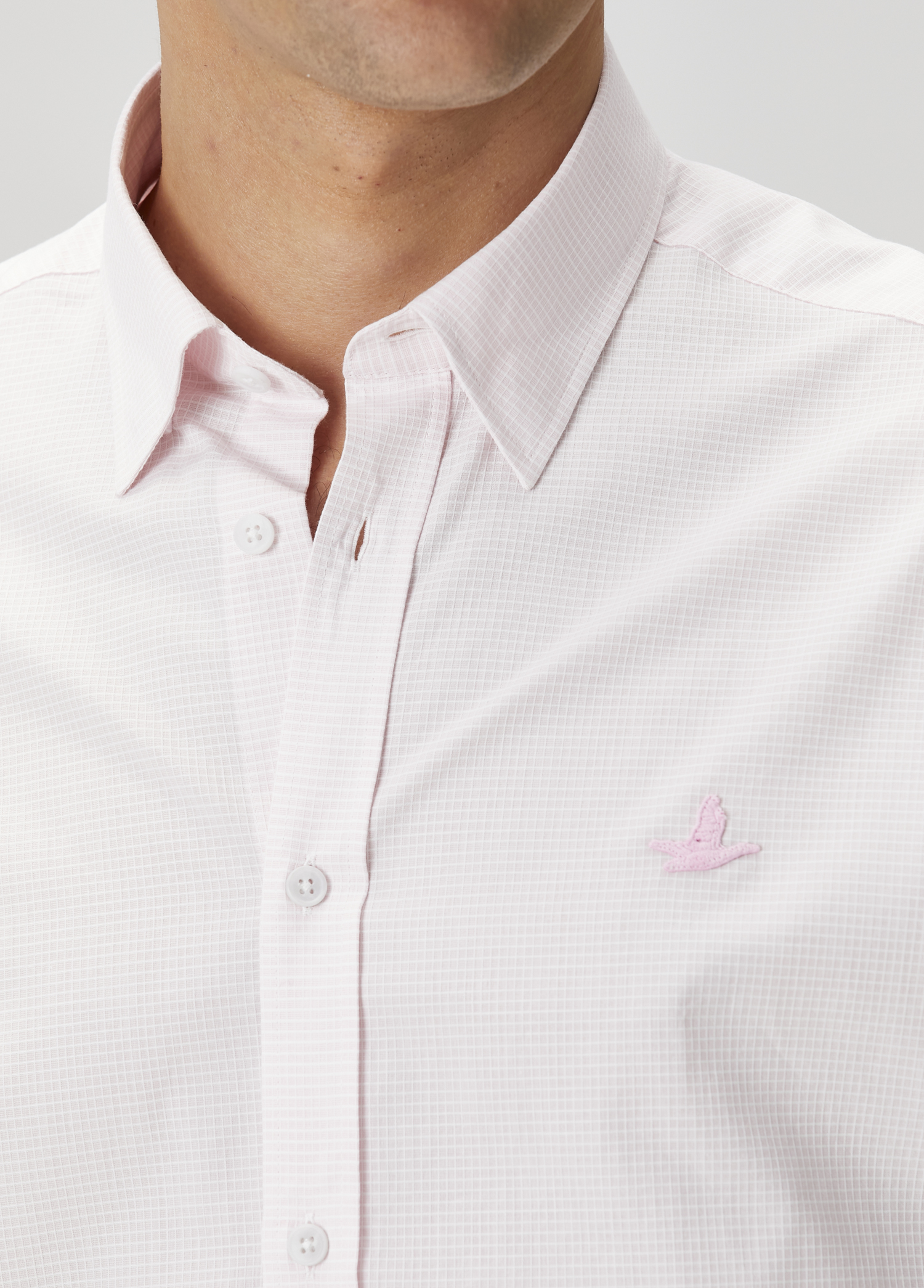 Comfort Fit Pembe Armürlü Kareli Gömlek_6