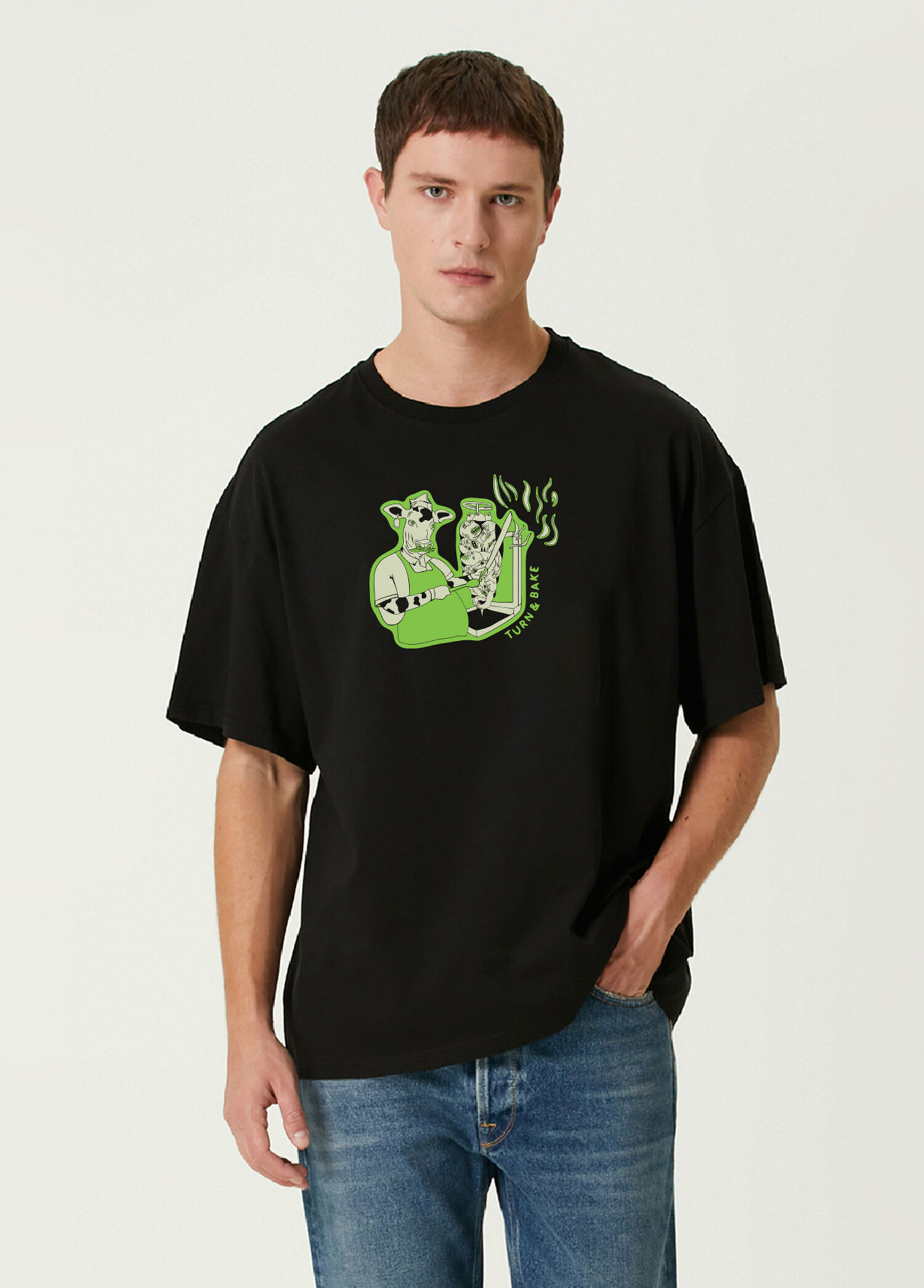 Kebab Baskılı Siyah Kısa Kollu Erkek T-shirt
