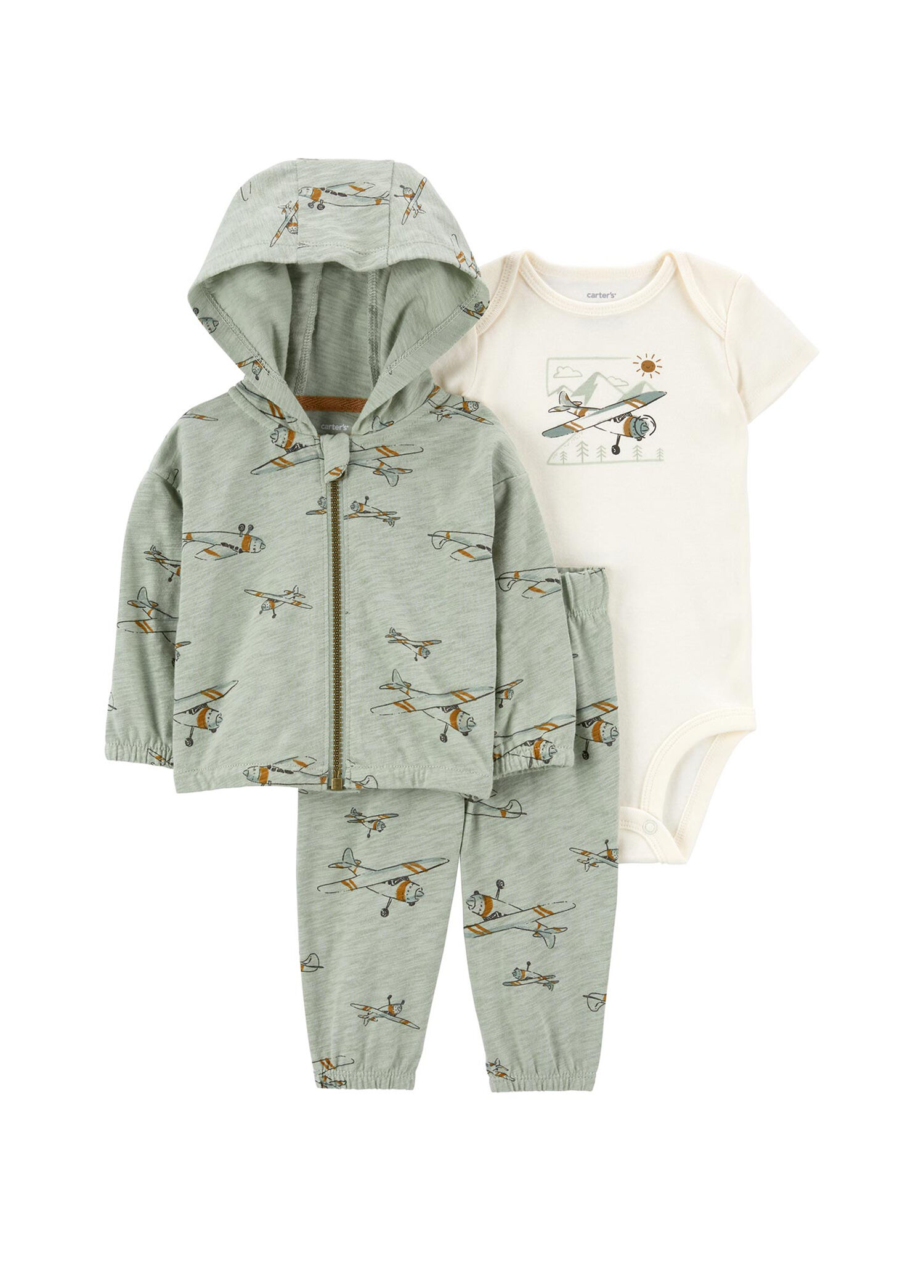 Yeşil Hırkalı Erkek Bebek 3'lü Set