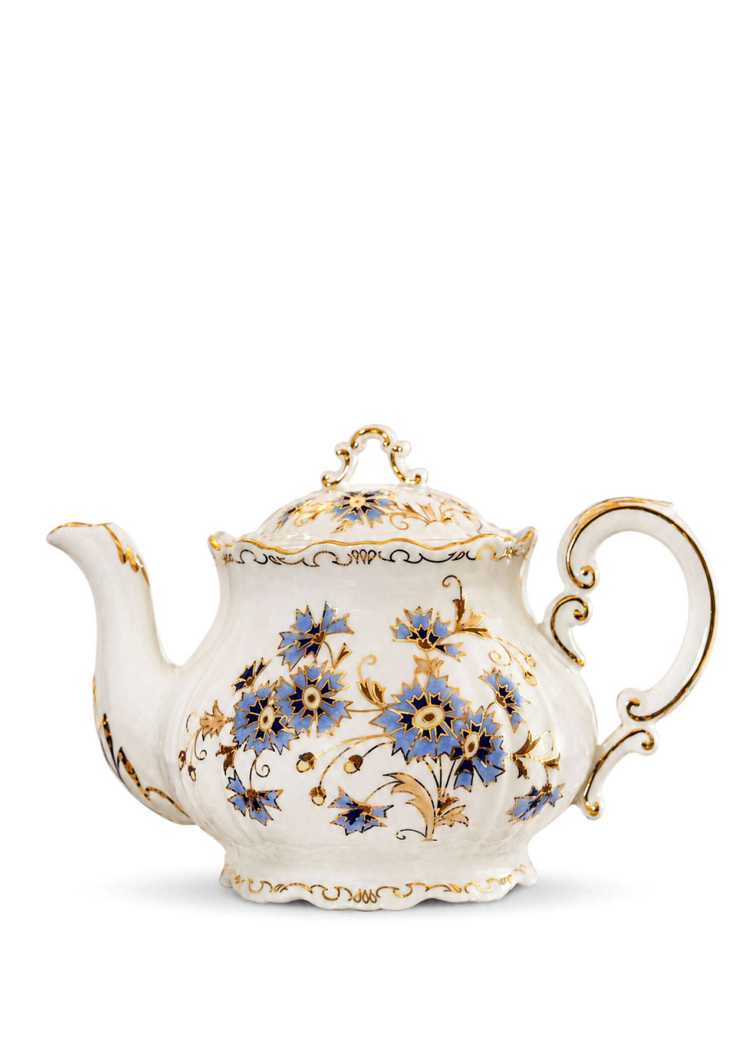 Cornflower Renkli Desenli Porselen Çay Potu