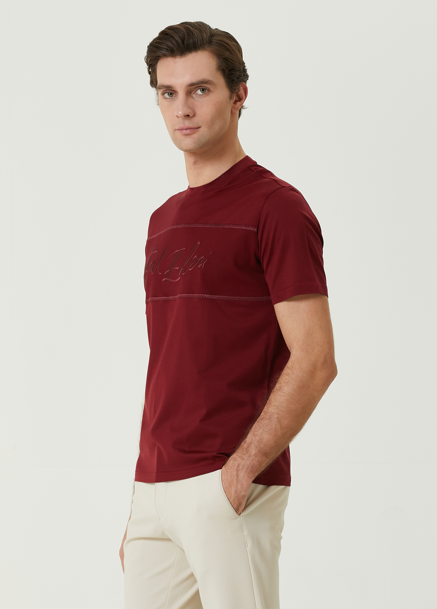 Bordo Logo Nakışlı T-shirt