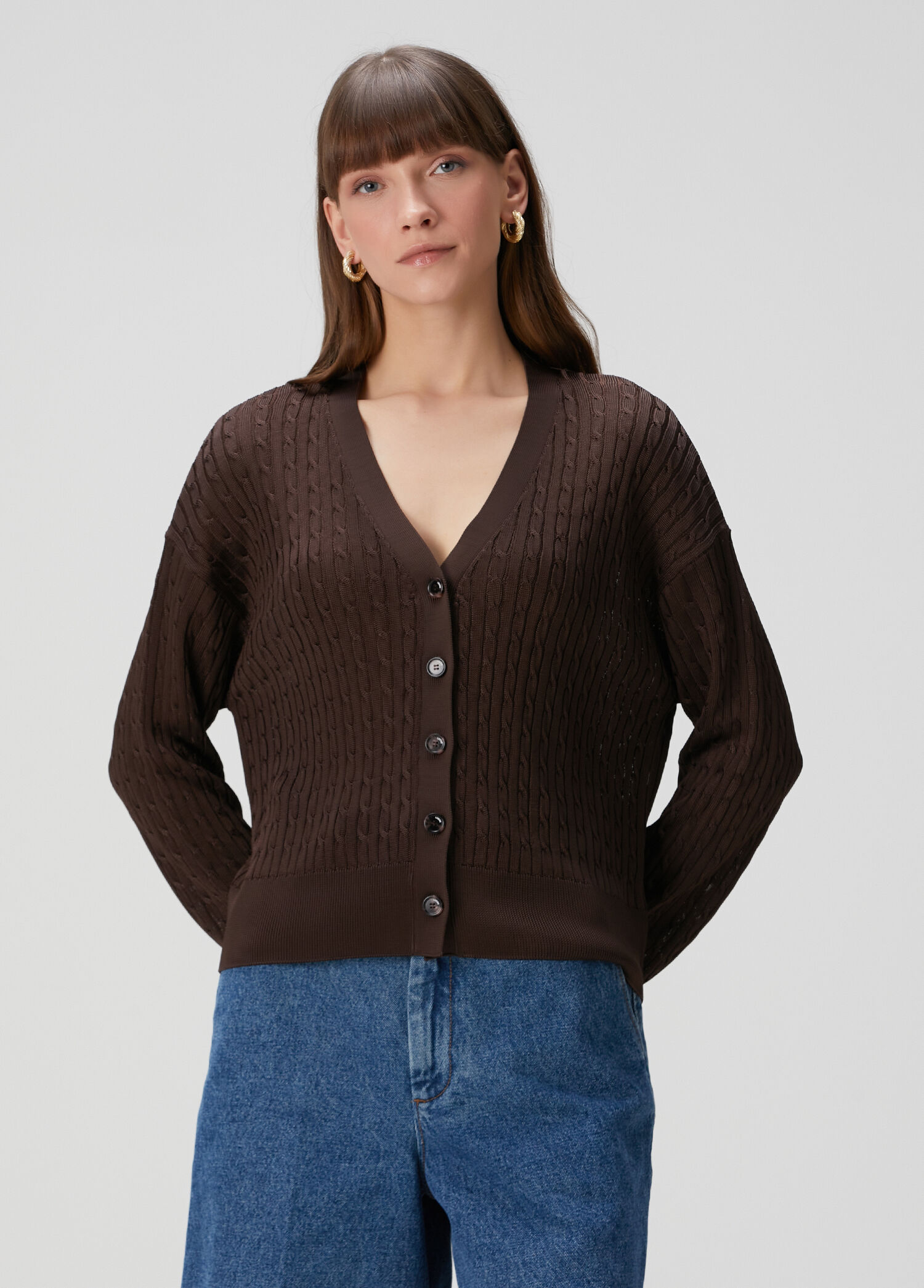 Brown Cable Knit Cardigan