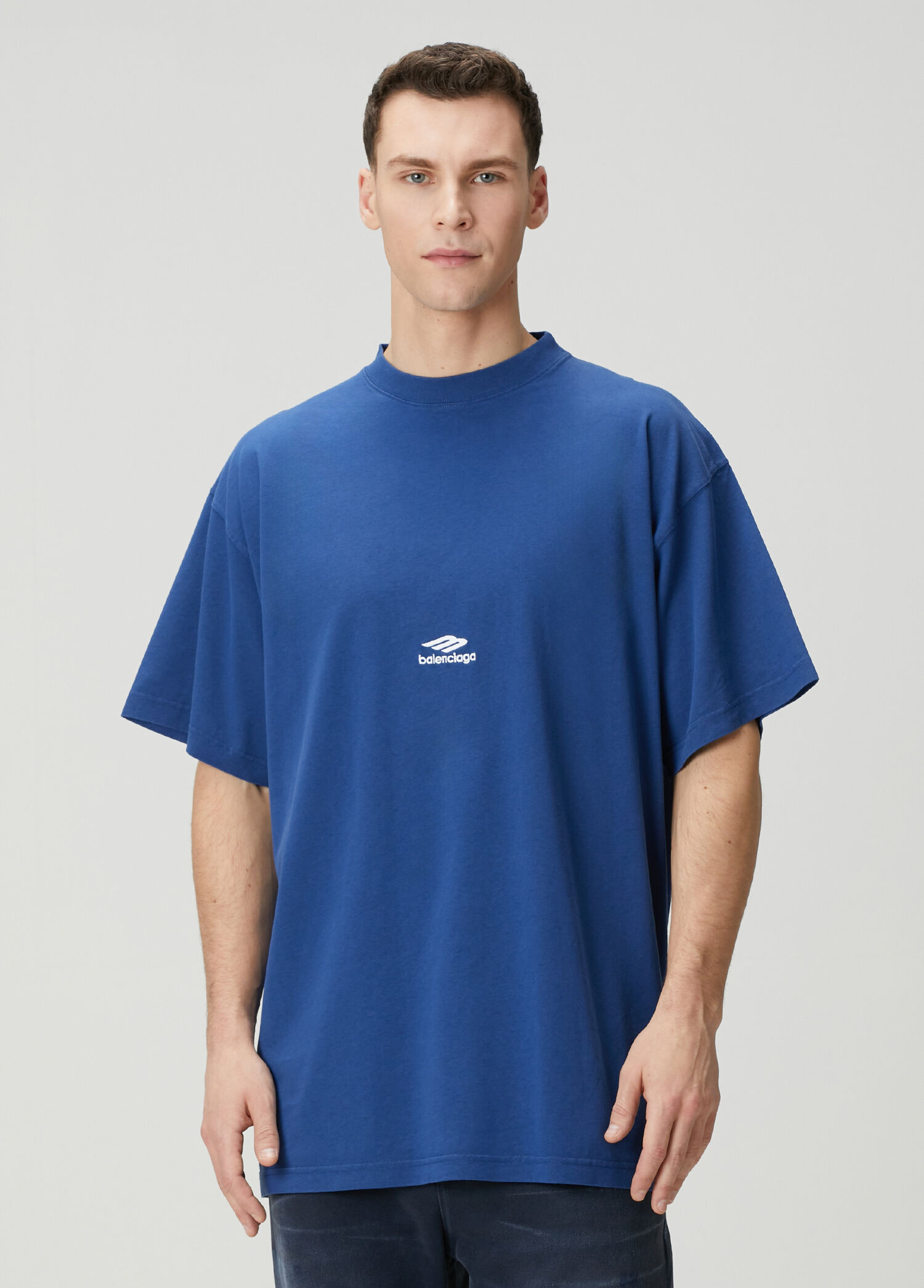 Balenciaga Mavi Erkek 3B Sports Icon Mavi Oversized T-shirt