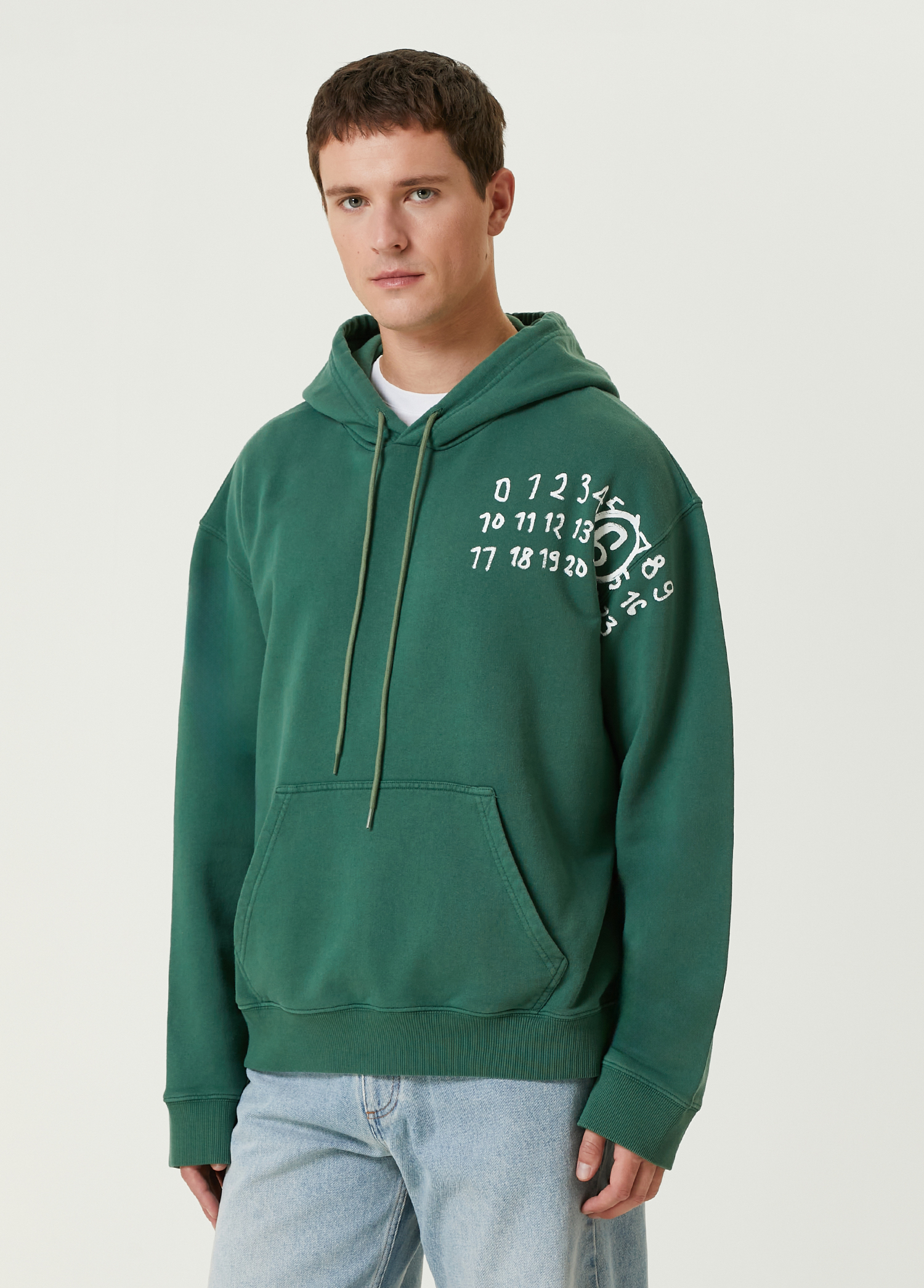 Yeşil Kapüşonlu Logo Baskılı Sweatshirt