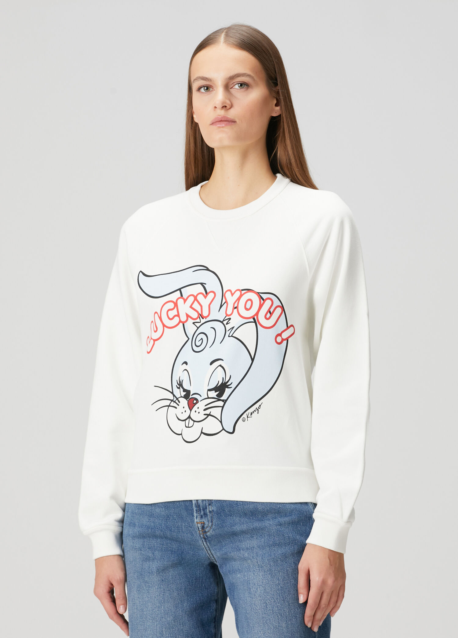 Lucky Me Cartoon Beyaz Sweatshirt