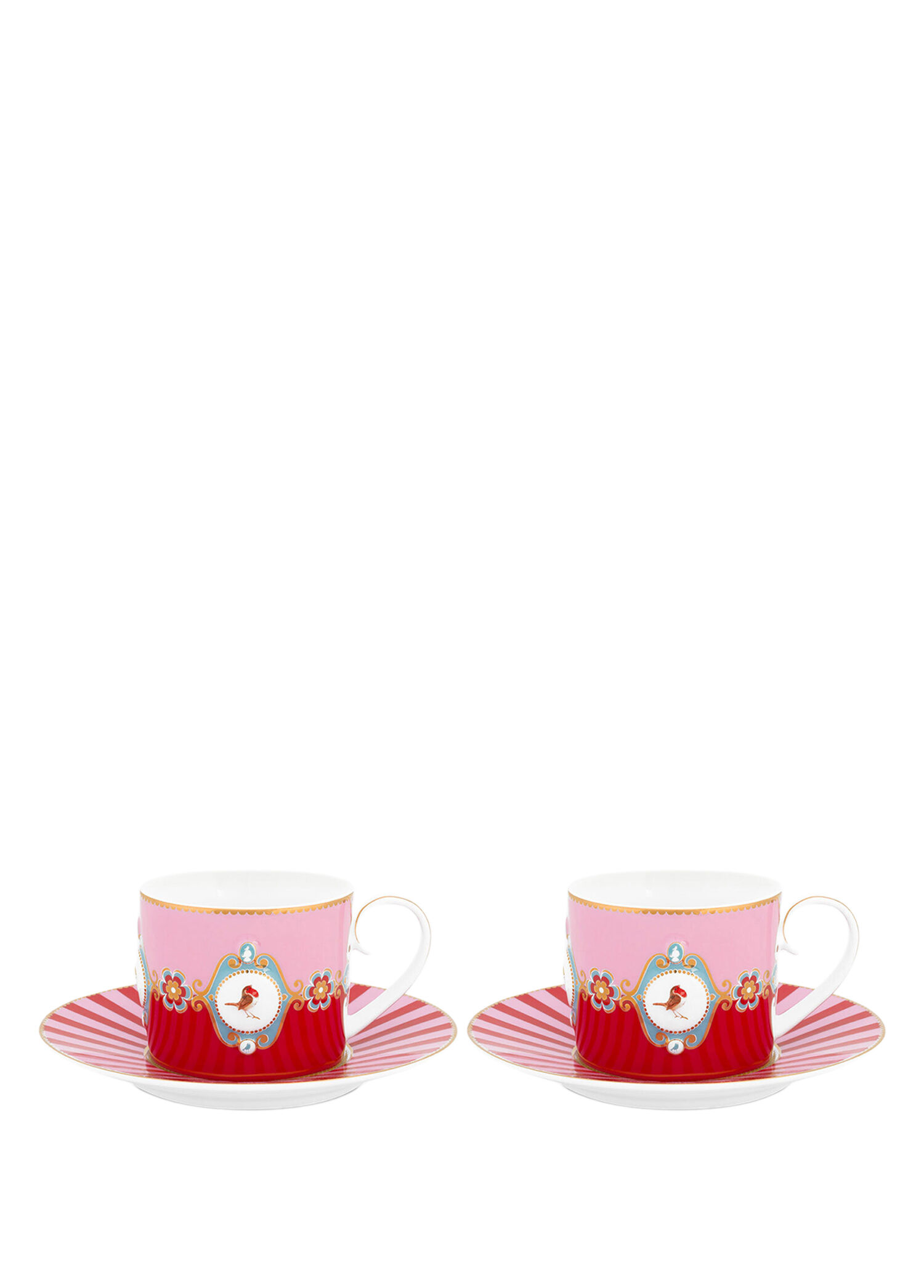 Love Birds Kırmızı Porselen 2'li Çay Fincanı Seti