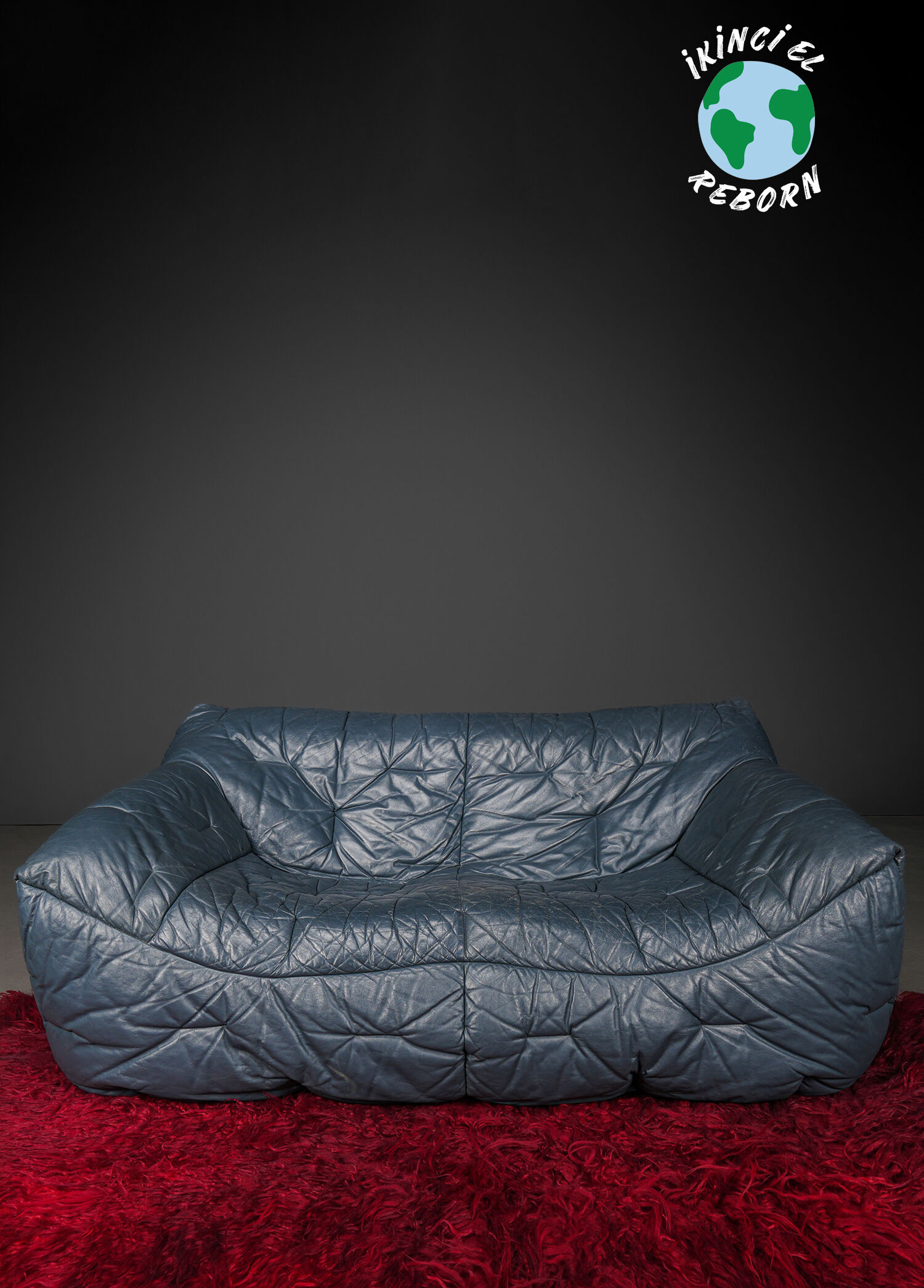 Roche Bobois Informal Hans Hopfer Mavi Deri Kanepe