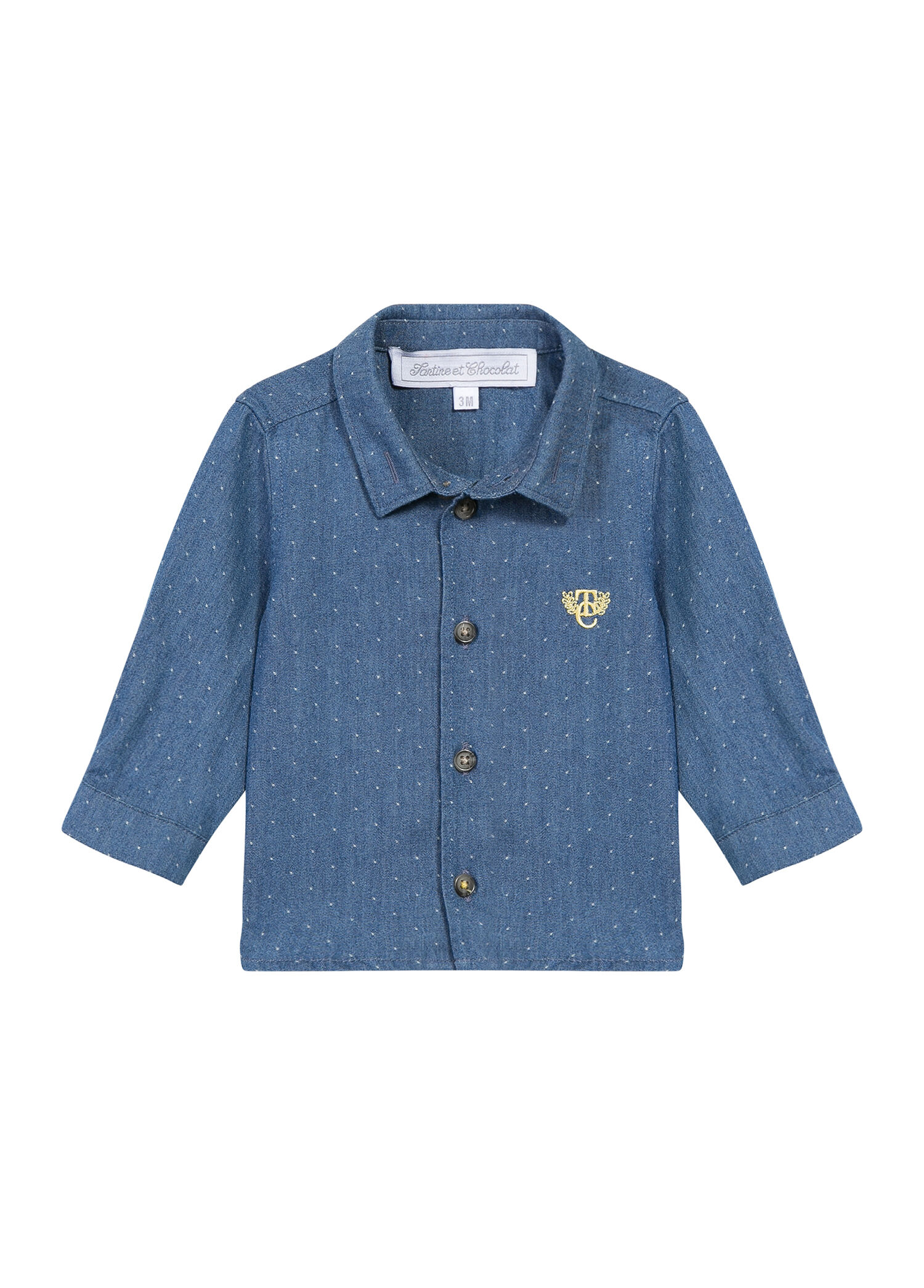 Chambray Koyu Mavi Koton Uzun Kollu Erkek Çocuk Gömlek