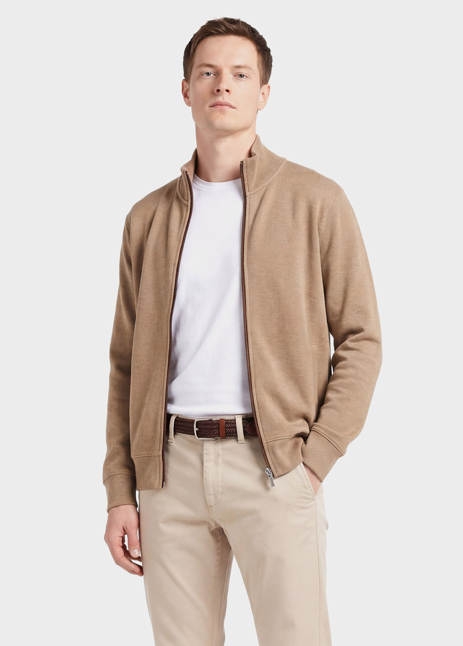 Bej Fermuarlı Regular Fit Erkek Hırka