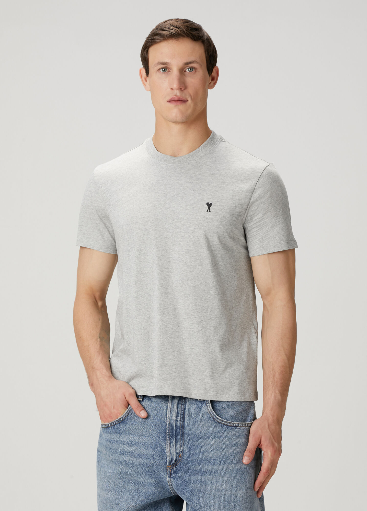 Ami Paris - Gri Logo Nakışlı T-shirt - Gri