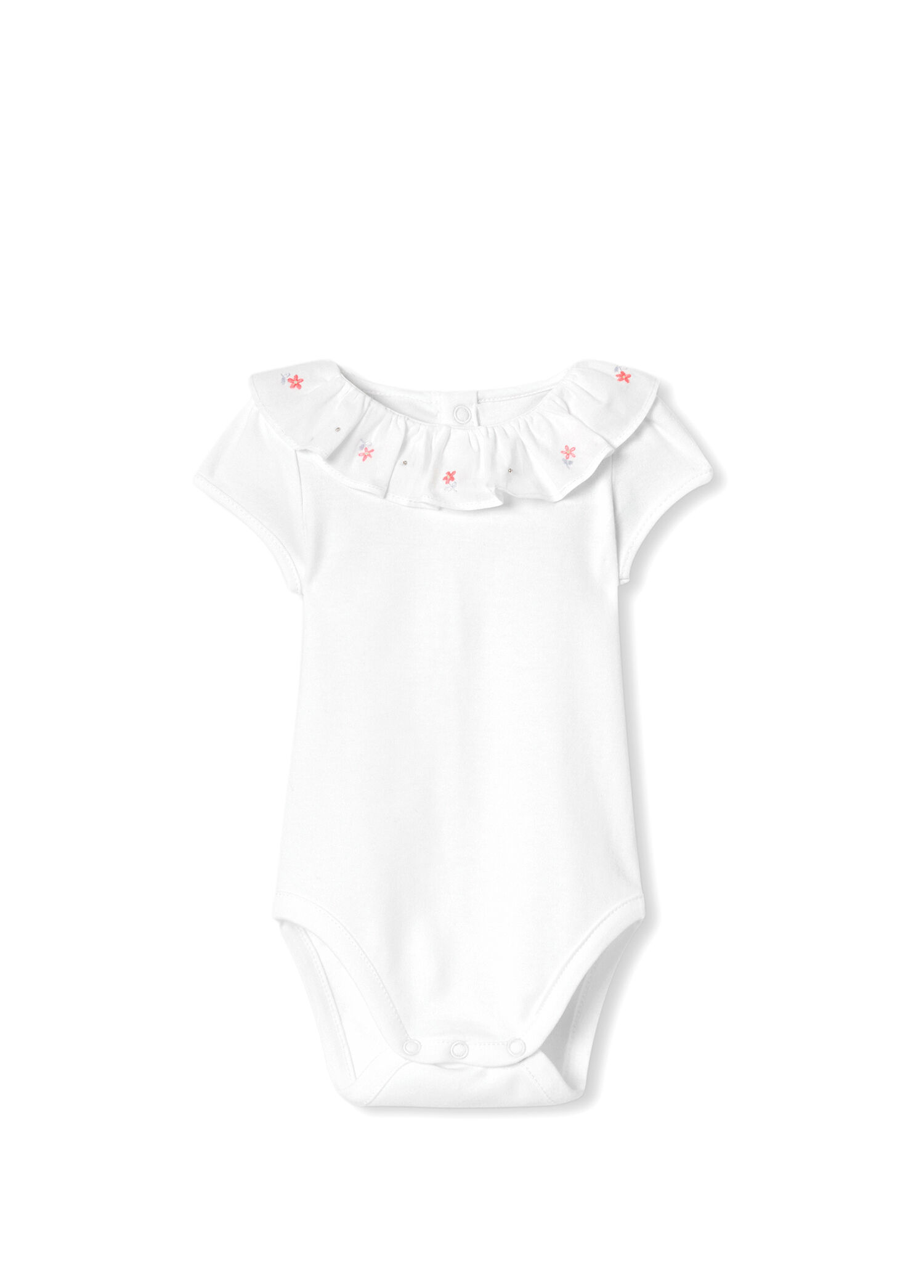 Beyaz Poplin Yaka Kısa Kollu Kız Bebek Body