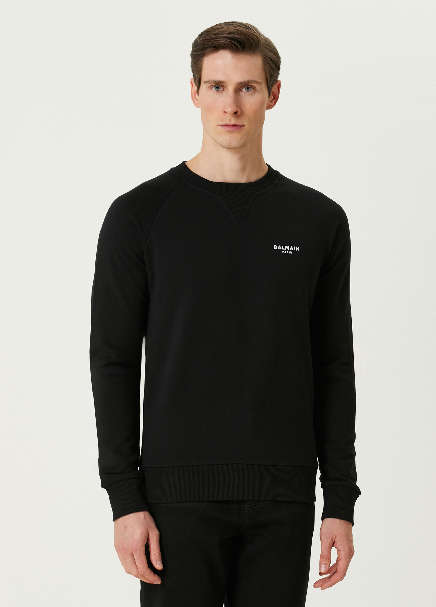 Siyah Beyaz Logo Nakışlı Sweatshirt