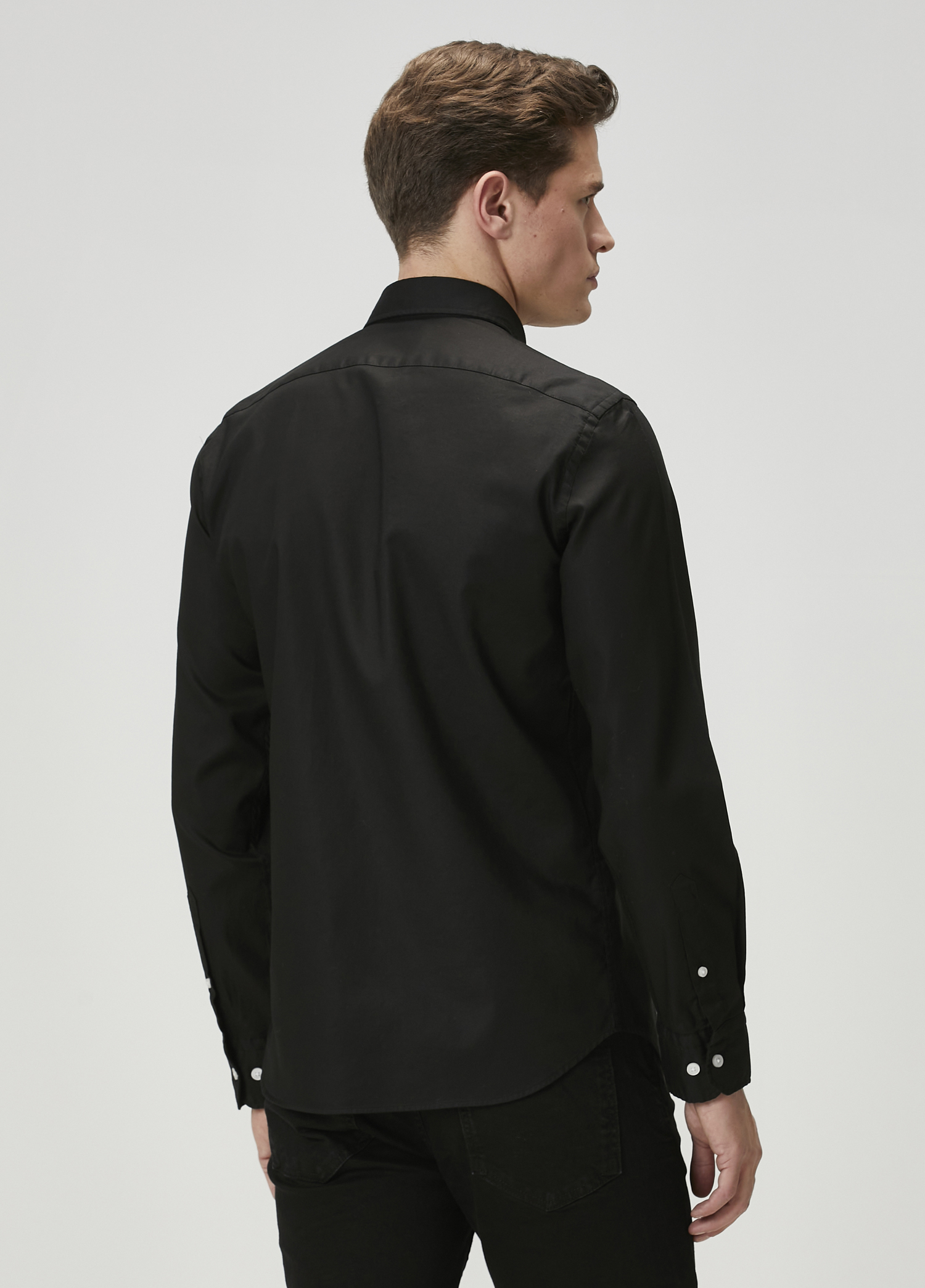 Slim Fit Siyah Oxford Gömlek_4
