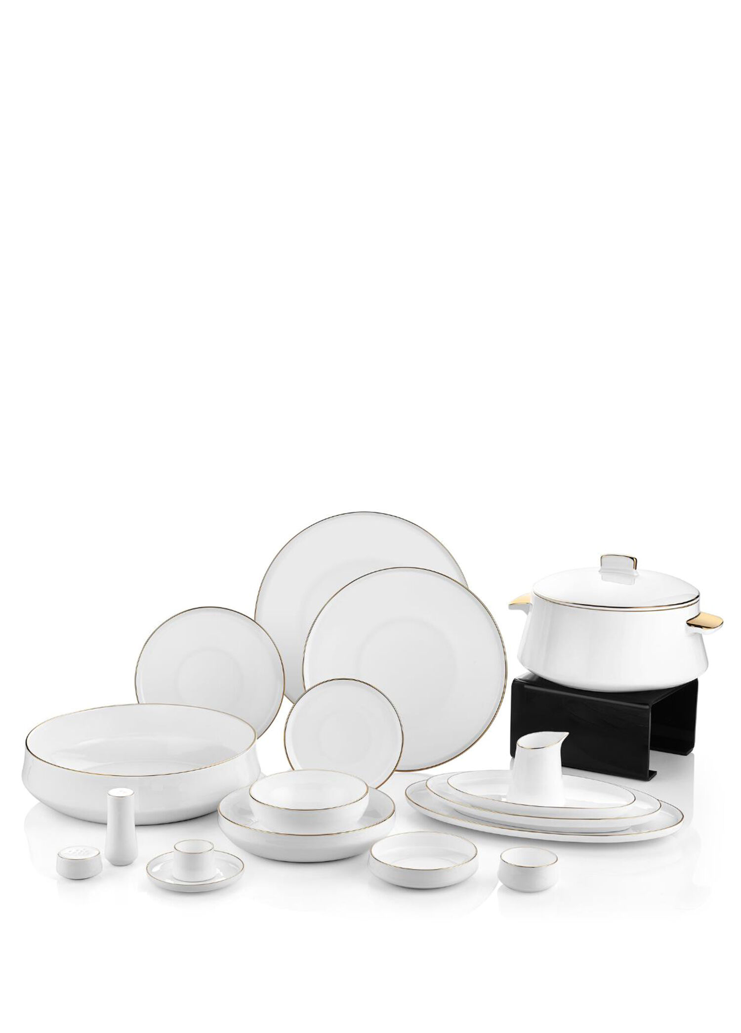 P Koleksiyon Sufi Altin Rengi Kenarli Beyaz Bone China Porselen 132 Parca 12 Kisilik Yemek Takimi