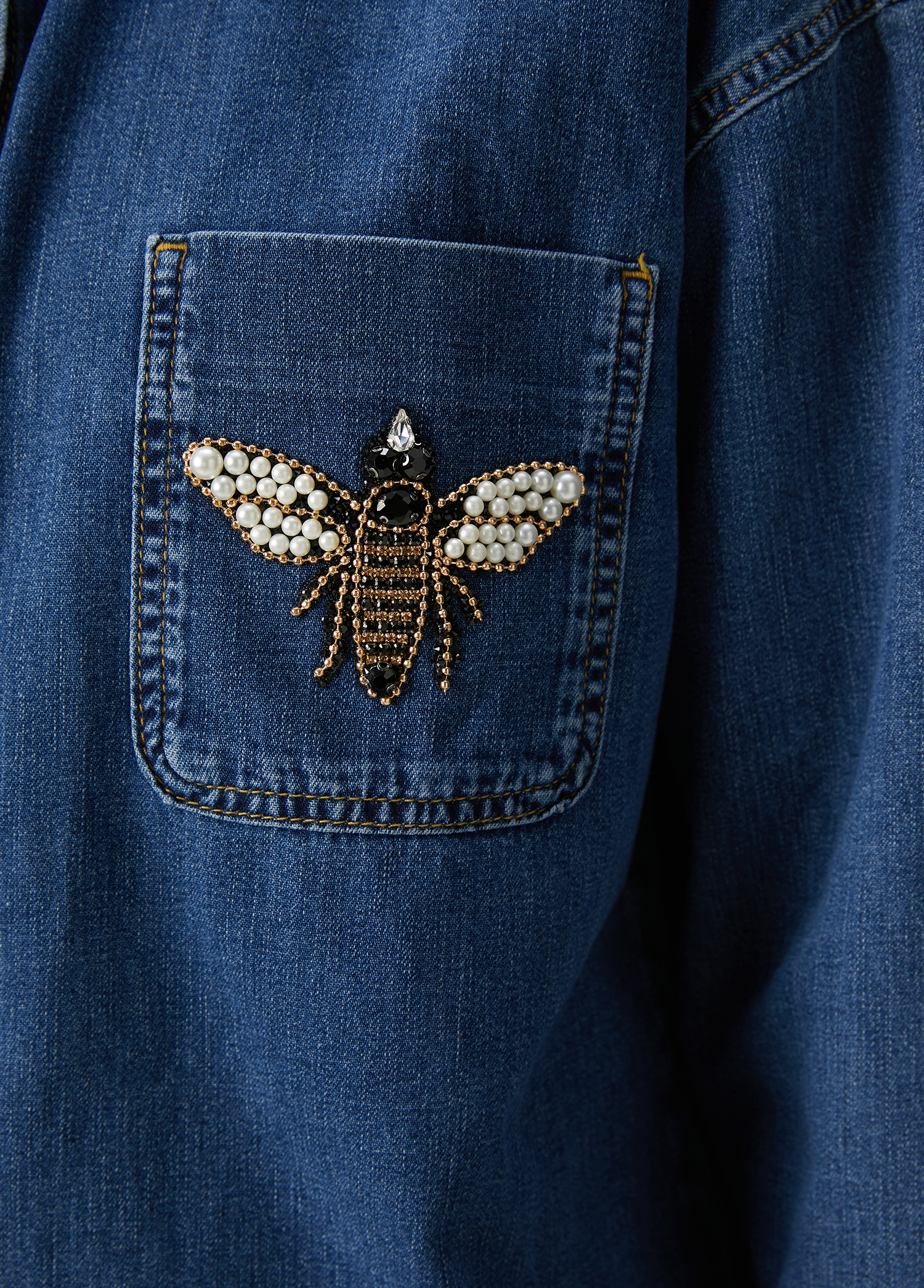 Mavi İşlemeli Denim Dış Gömlek_5